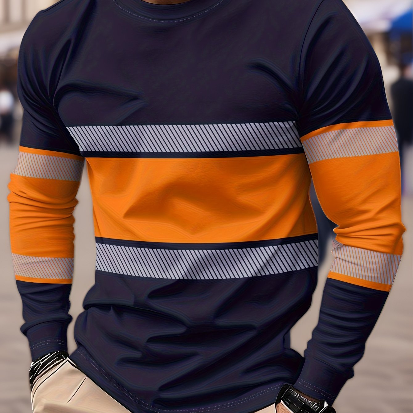 TEMU Men's Long-sleeve T-shirt - Loose And Comfortable - Suitable For Commuting To Work - Casual Wear For Home, , And Travel - Machine Washable -
