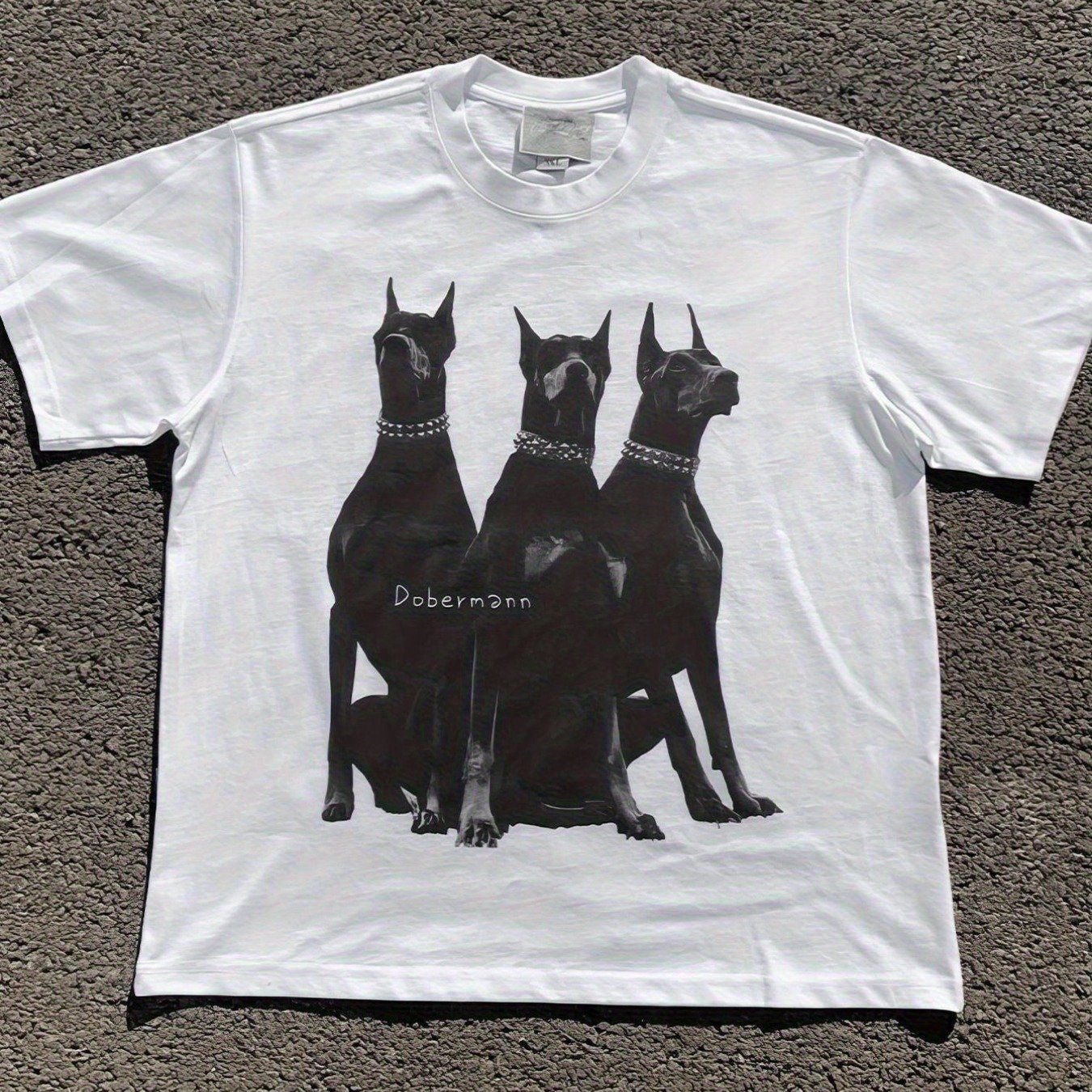 TEMU Men's And Women's Short-sleeved T-shirt Featuring A Hip Hop Style Printed Doberman Dog