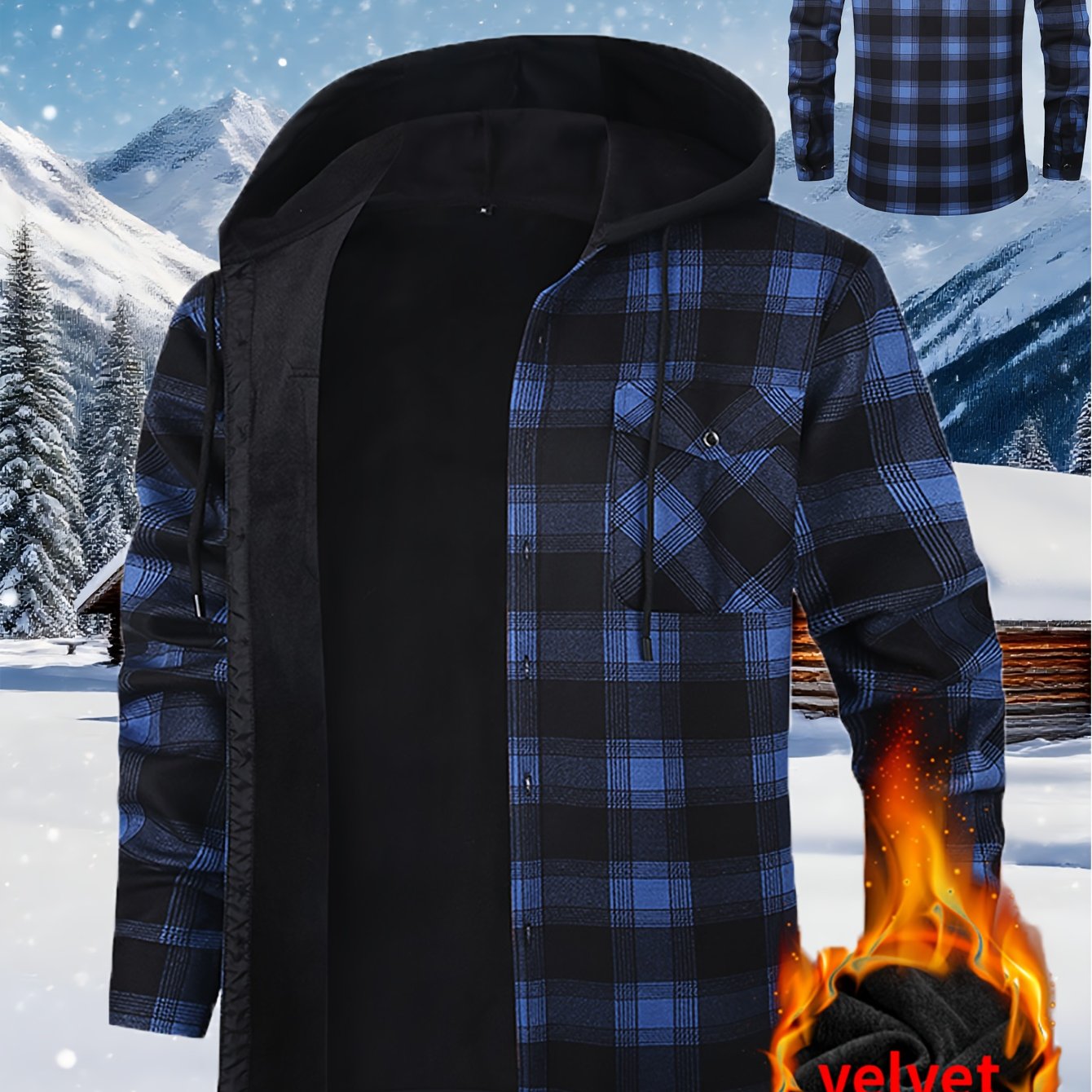 TEMU Men's Plush Flannel Shirt Jacket, -lined Hooded Plaid Shirt With Drawstring And Pockets, Warm And Soft -friendly Fabric, Suitable For Autumn And