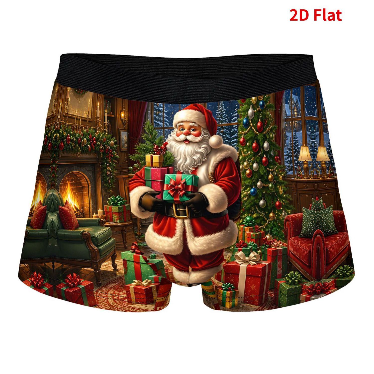 TEMU 2d Print Design Santa Claus Festive Room Men's Vibrant Colorful Underwear Breathable Stylish Casual Wear, Christmas