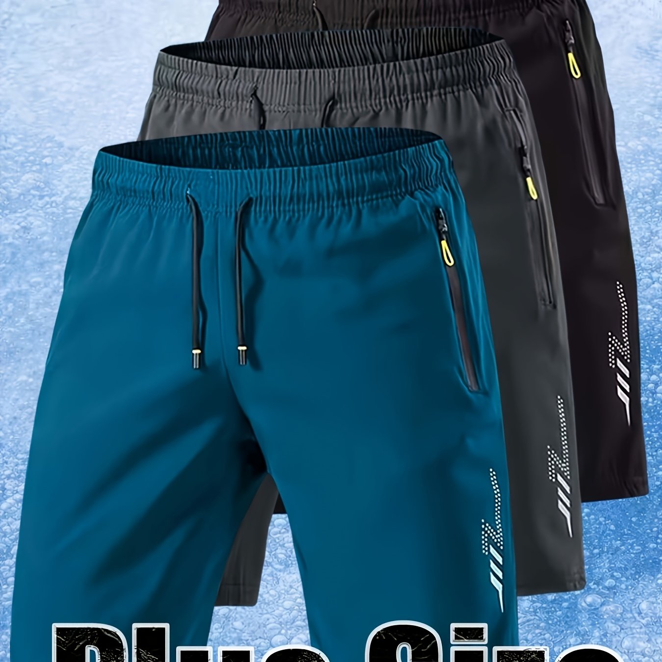 TEMU 3 de pantalones cortos deportivos casuales de secado rápido para hombre, talla extragrande Y, con cordones elásticos en la cintura y estampados