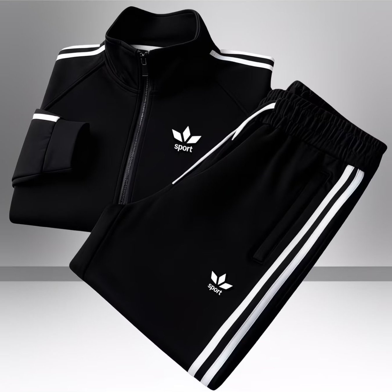 Tracksuit Featuring A Stand Collar Zip Jacket With And Logo Print, With Casual Sport Pants, Perfect For Adult Street Style In And Winter