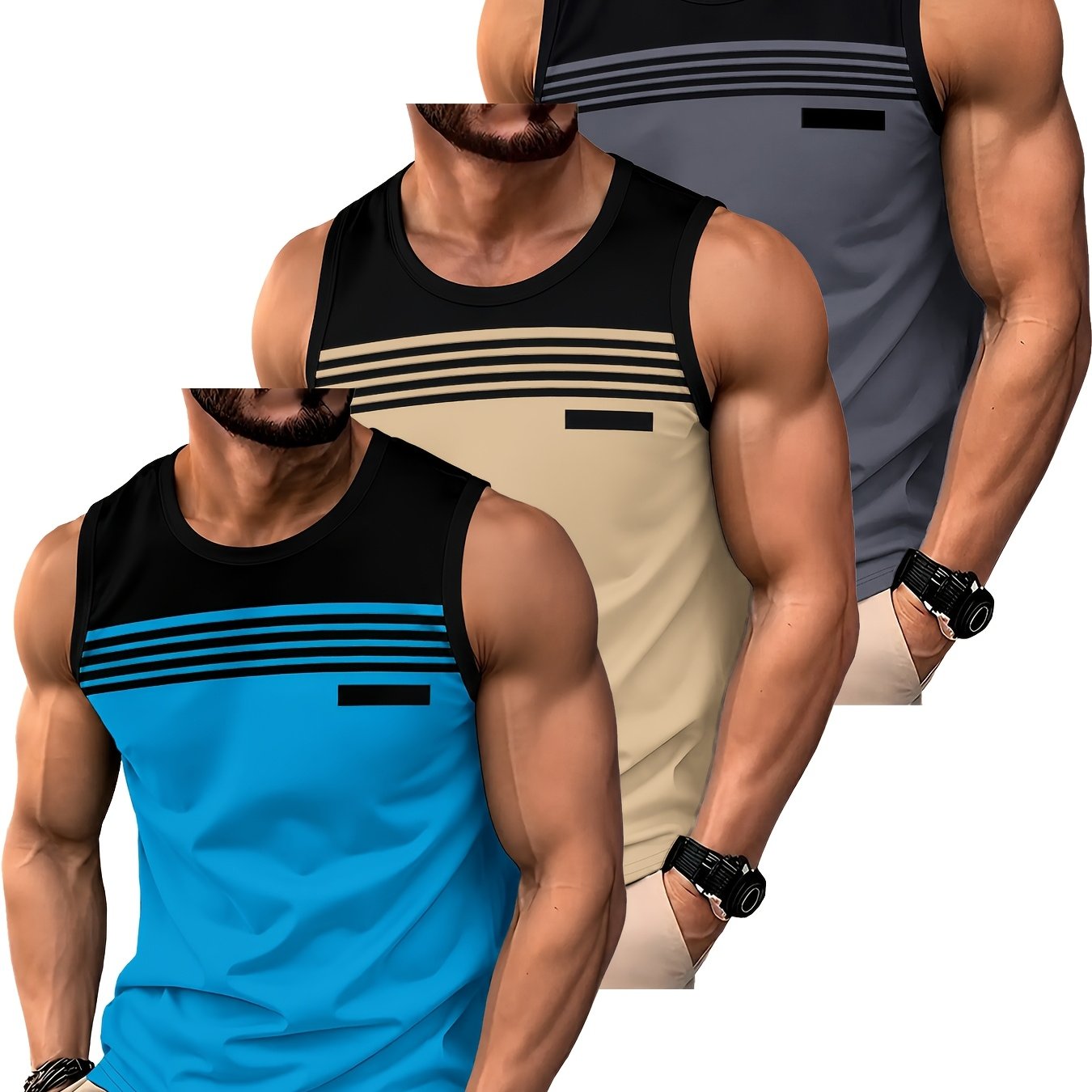 TEMU 3pcs Men's Summer Casual Sports Sleeveless Top, Men's Trendy Versatile Vest