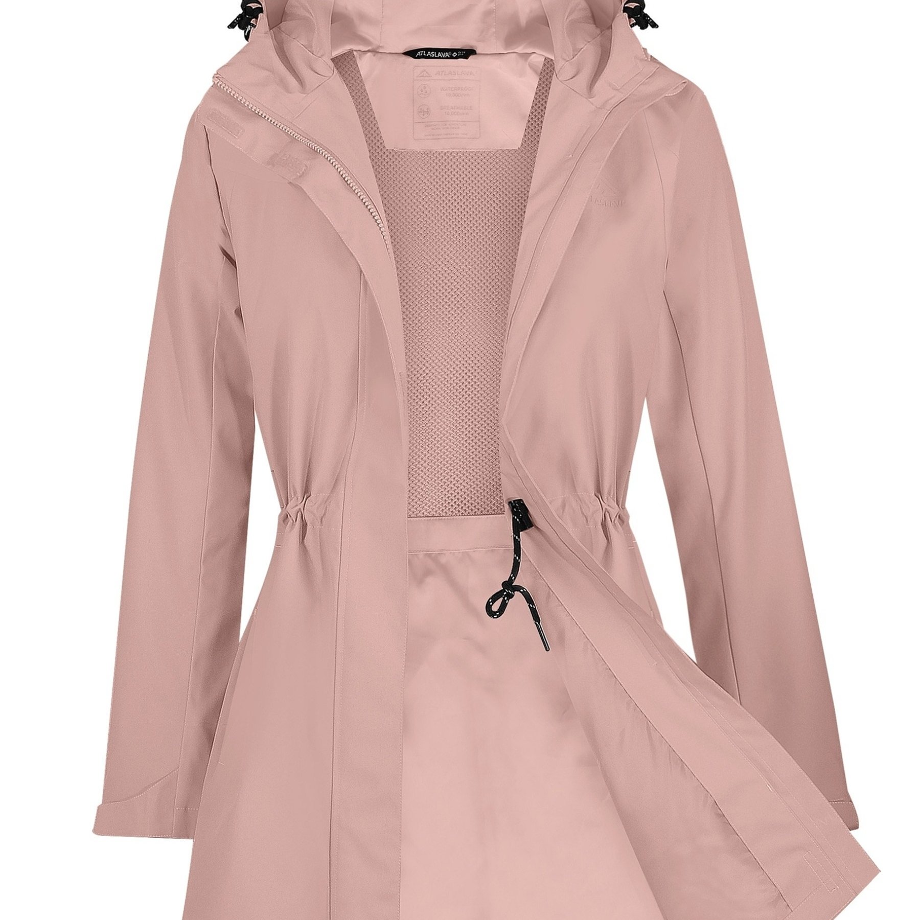 Image of Women's Long Trench Coat Jacket Lightweight Transition Trench Coat, Hooded With Drawstring Zipper Design, Outdoor Trench Coat