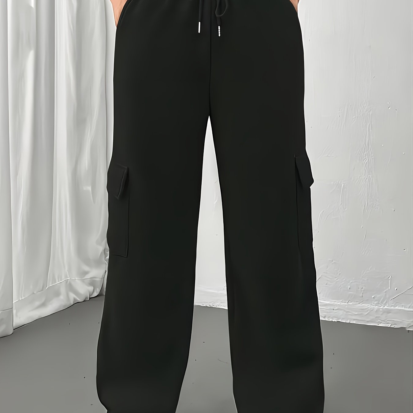 Fls3011ww0 Women's Fleece-lined Jogger Pants - Loose Fit Cargo-style With Multiple Pockets, Drawstring Waist, Casual Athletic Lounge Pants For Women, Jogging Pants, Everyday Wear, Soft Texture Apparel