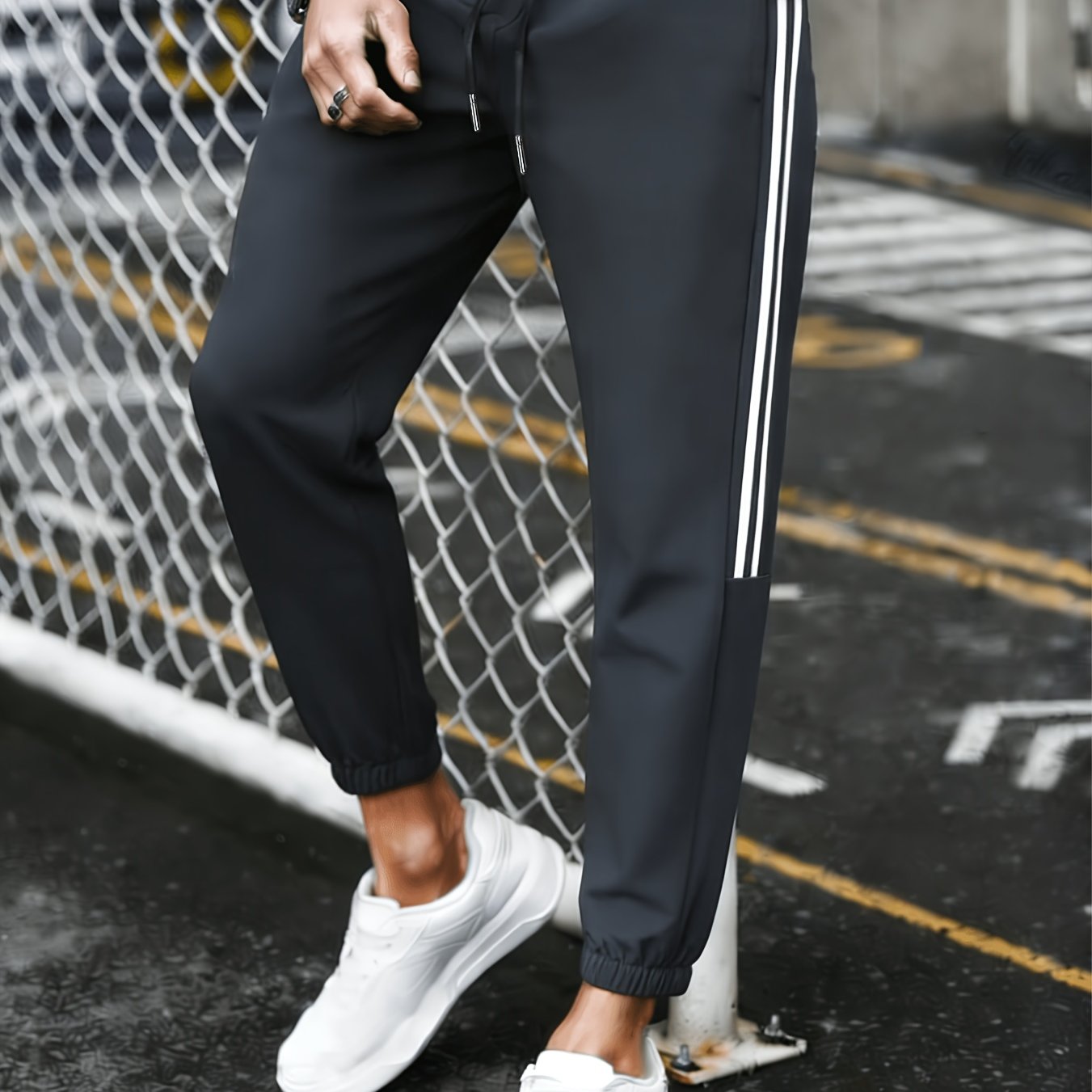 TEMU Men's Summer Thin Straight Long Trousers, Drawstring Design, Elastic Waistband, Breathable Fabric, Durable, Athletic, Casual All-match Trousers,