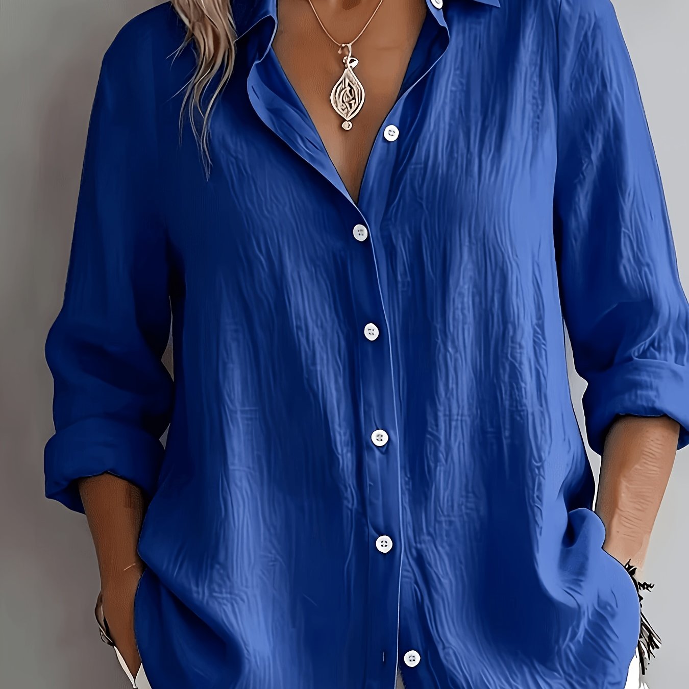 TEMU Elegant Special Edition Women's Shirt - Long Sleeve Button-up Solid Color Blouse, Breathable, Comfortable, Soft, Classic Collar, Suitable For