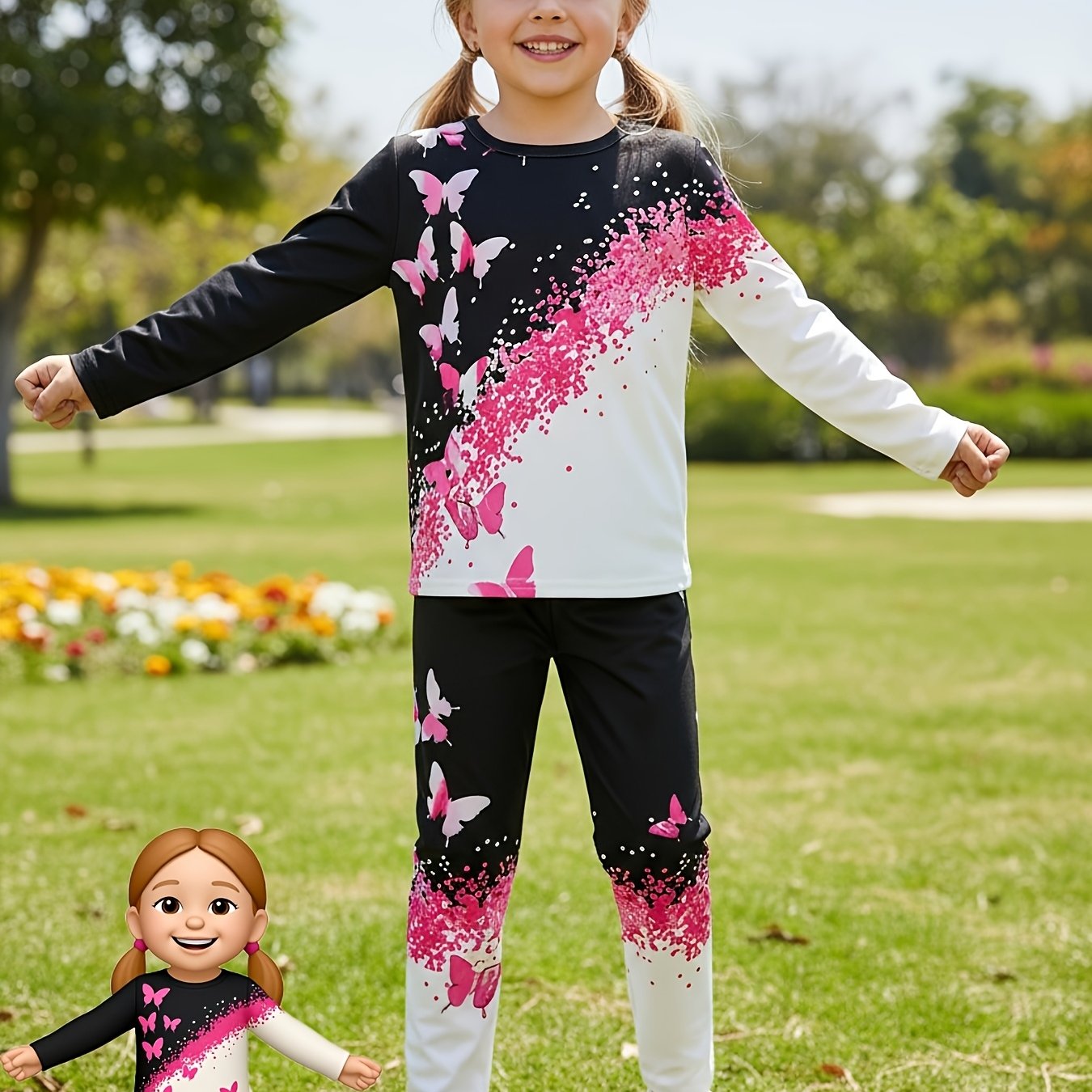 Image of Girls' Casual Fashion Print Round Neck Long Sleeve Top And Matching Pants Set, 2pcs, Vibrant Colors, Sweet And Stylish, Suitable For Casual Attire, , Perfect For Outdoor,christmas,halloween