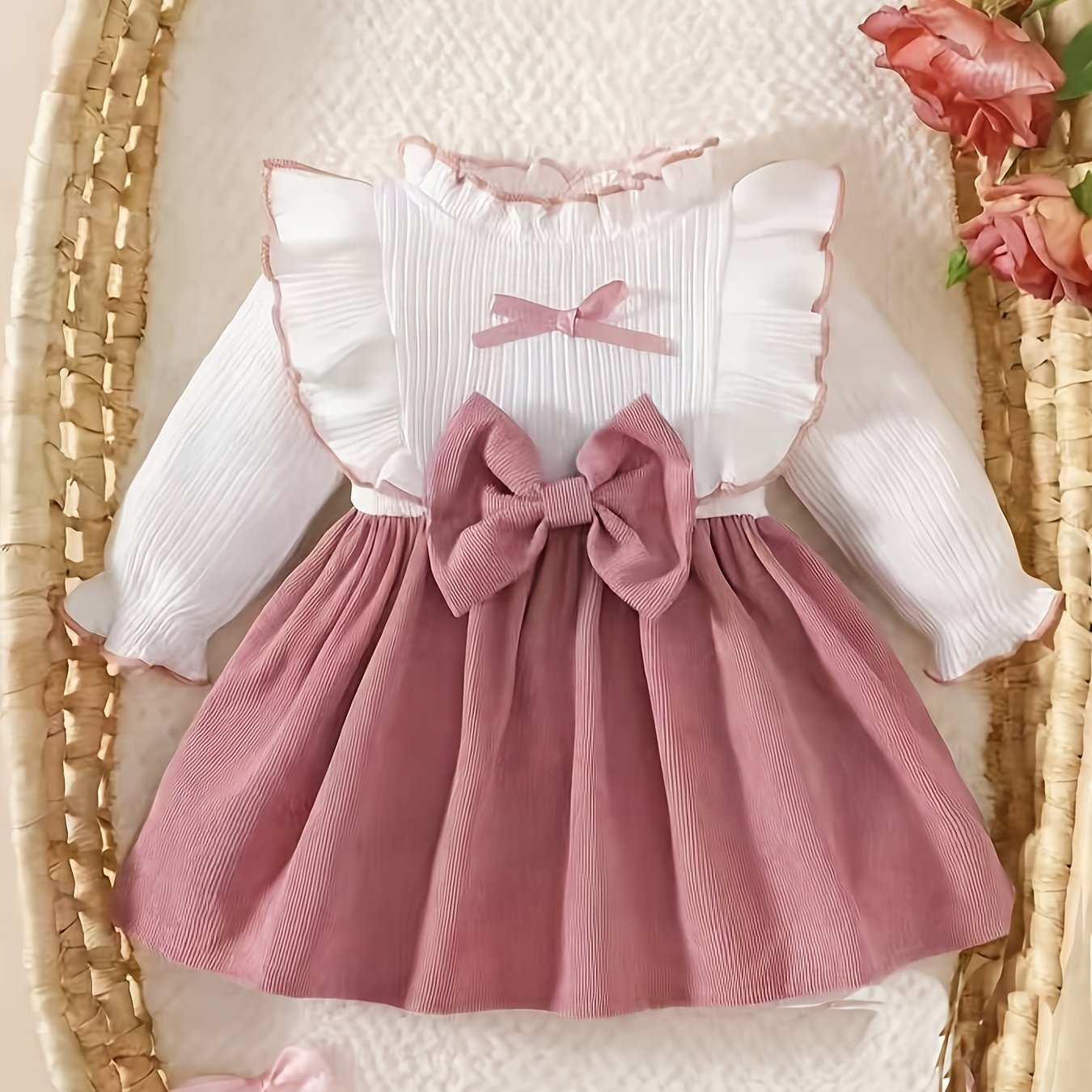 Girl's Casual Cute Bow-decorated Turtleneck Dress P102127