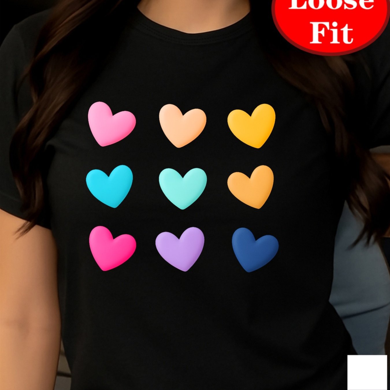 TEMU Colorful Heart, Heart Pattern Print, Round Neck Short Sleeve T-shirt, Spring/summer Casual Top, Plus Size Women's Clothing