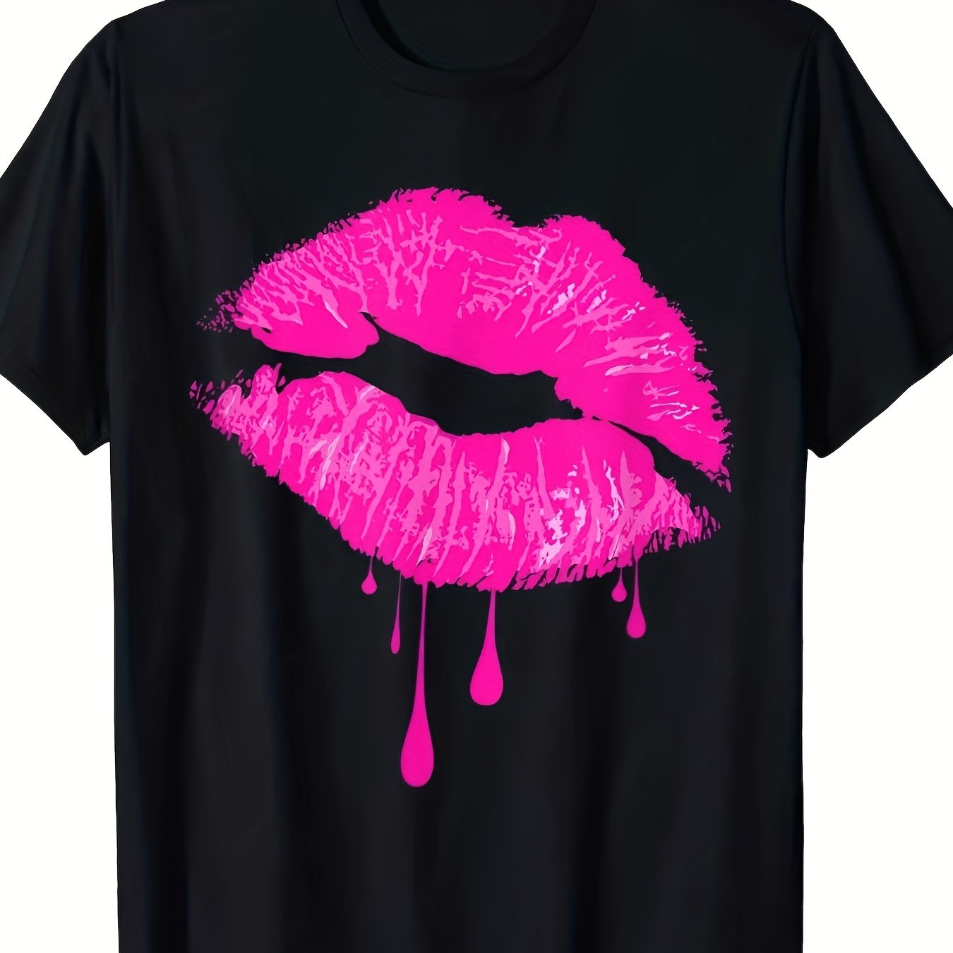 Image of Men's And Women's Party T-shirts Featuring Hot And 80s Retro Vintage Lipstick Design, Made From And Weighing 220g