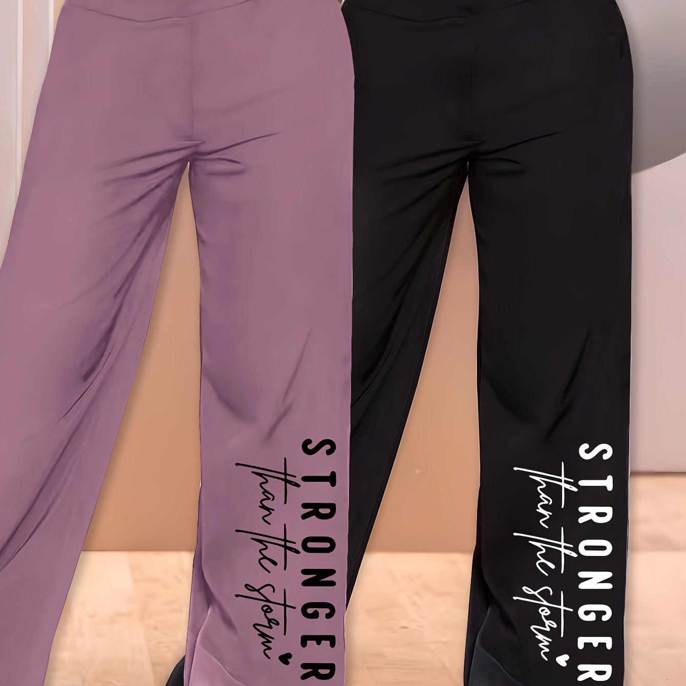 TEMU 2pcs Women's Wide-leg Trousers - Lightweight Summer Tapered Wide Pants With Lettering & Applique Suitable For Casual Office Wear,
