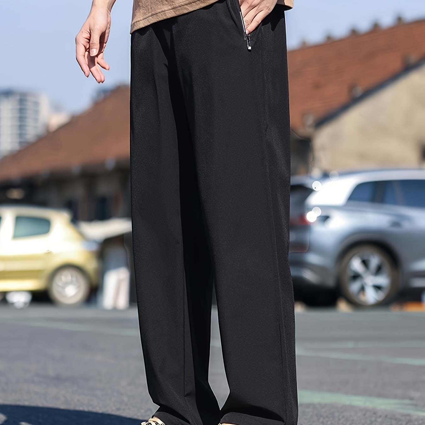 TEMU Men's Summer Sweat-absorbent Loose Fit Breathable Sports Solid Color Quick-dry Thin Trendy Trousers