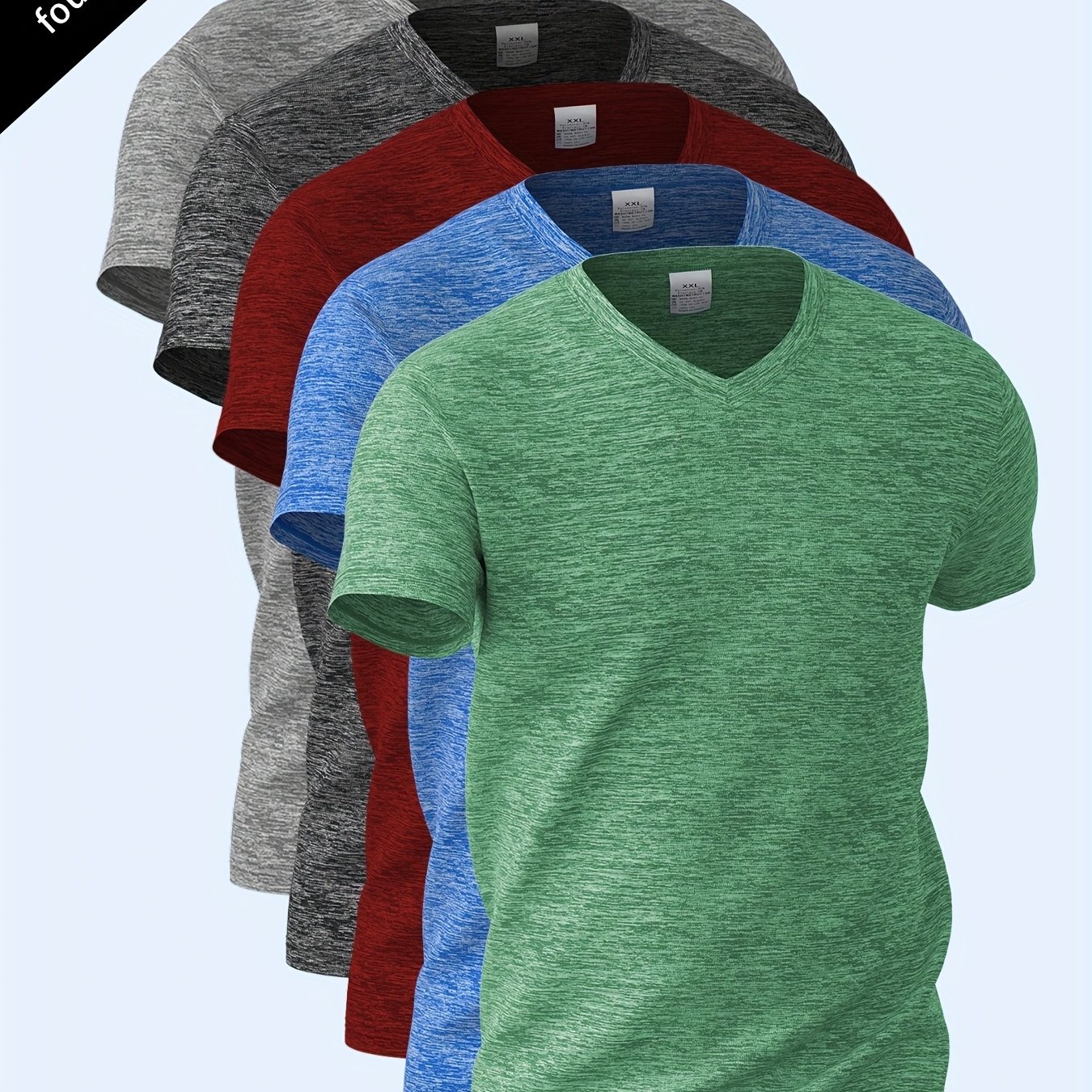 Image of 5pcs Suit Summer Men's Short Sleeve V-neck Quick-drying Running Basketball Football Training Sports Bottoming Clothes Casual Shirt T-shirt