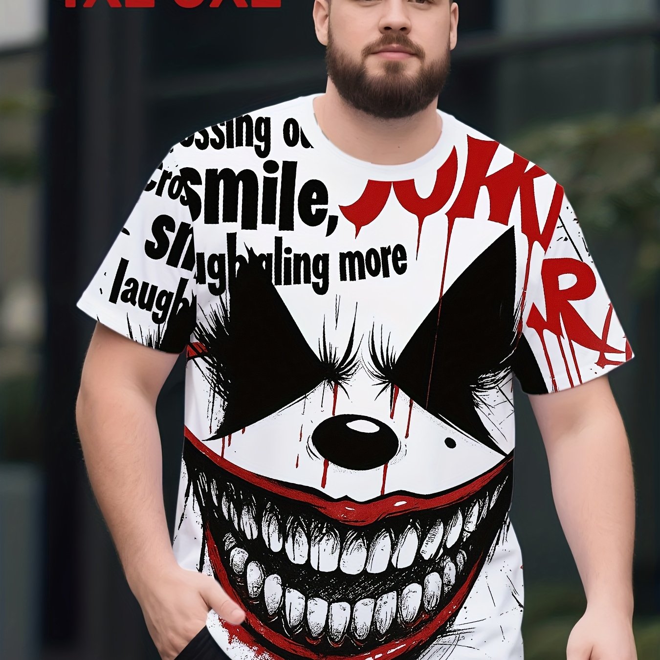 Men's Plus Size 4xl - 9xl Print Tee, Polyester Fabric, Street Fashion/unique Outfit Scenes Loose Fit No Tightness, Dark Print Shows Attitude High - Def Pattern No Fading, Plus Size