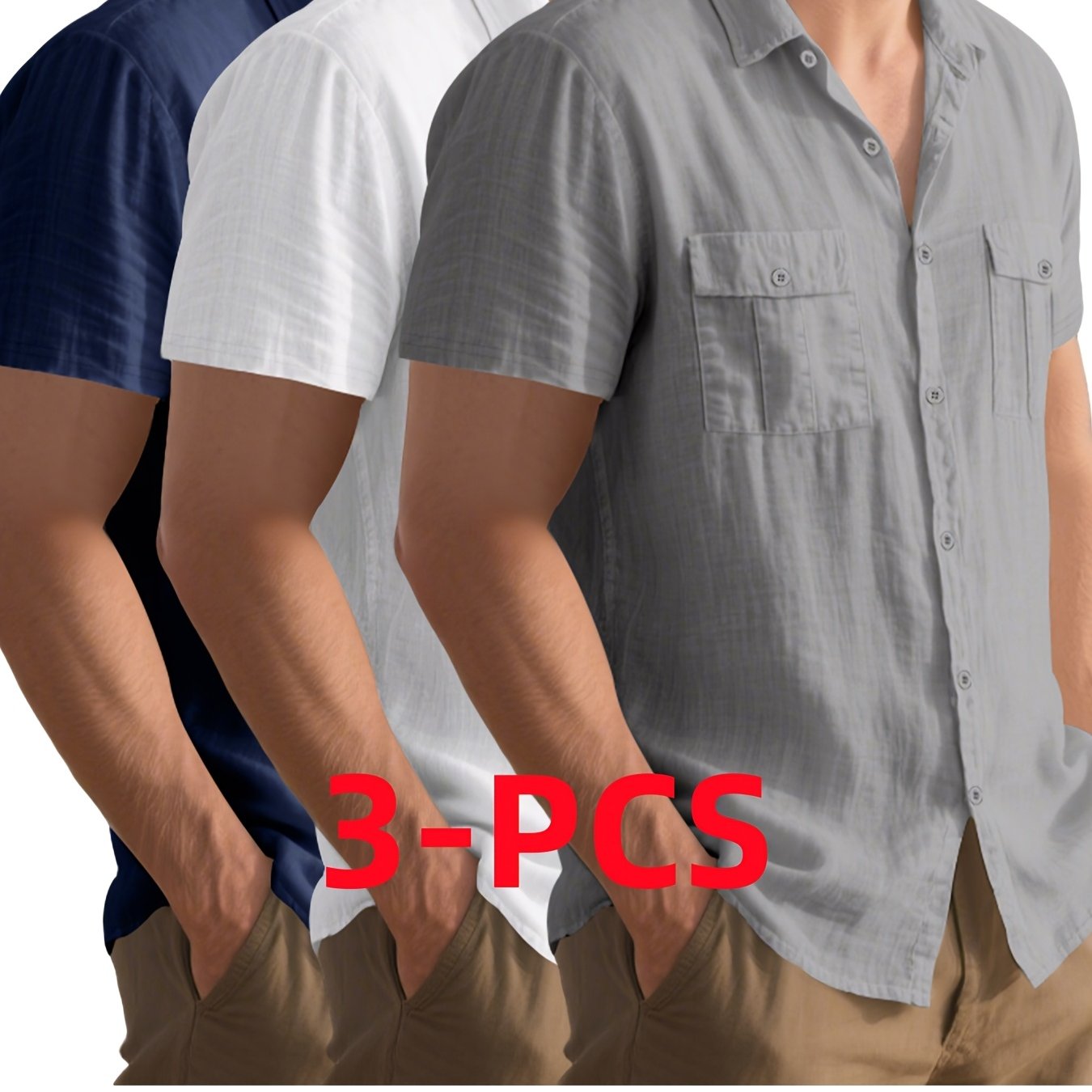 TEMU 3pcs Men's Casual Collared Short-sleeved Shirt In European/, Suitable For Summer, Providing And