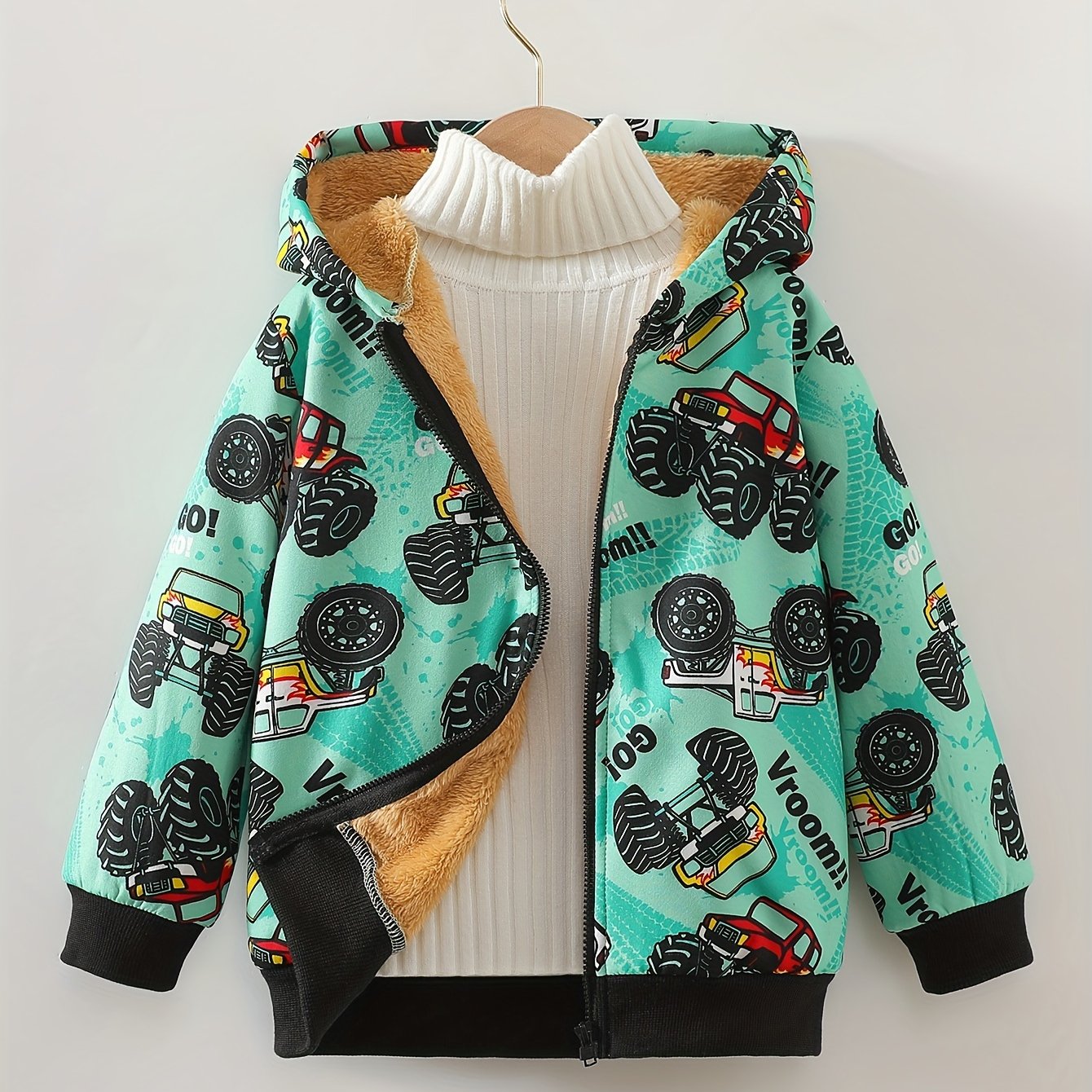 boys casual cartoon monster truck print non stretch fleece Temu