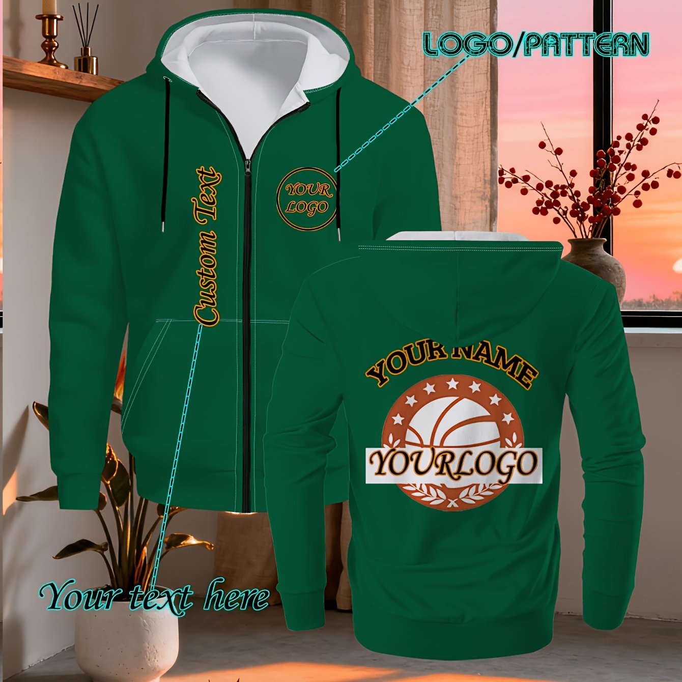 TEMU Lightweight Soft Custom Zip-up Hoodie – Polyester Comfortable & Moisture-wicking, Personalize /name/, Versatile For Daily Life, , And Light