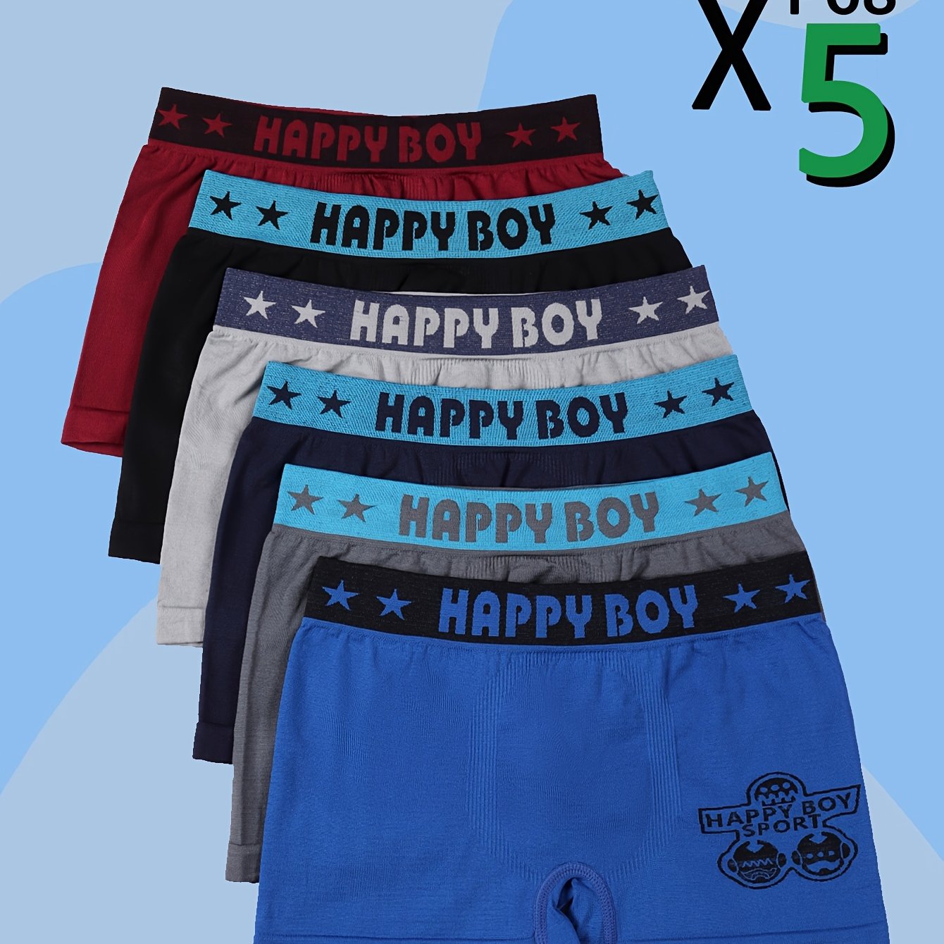 Image of Random 5pcs Toy Doll Print Long Flat Briefs Boys' Growth Sports Underwear Fashion Casual Elastic Suitable 10-12