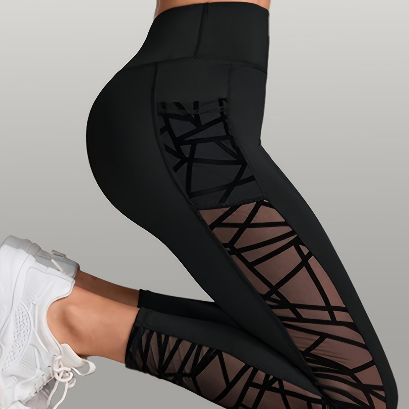 Plus Size, New Fashionable Plus-size Women's Trousers, Mesh-paneled S Yoga Pants With Phone Pocket, Suitable For, Outdoor,, Shopping, And Casual Daily Wear, Skin-friendly And Comfortable