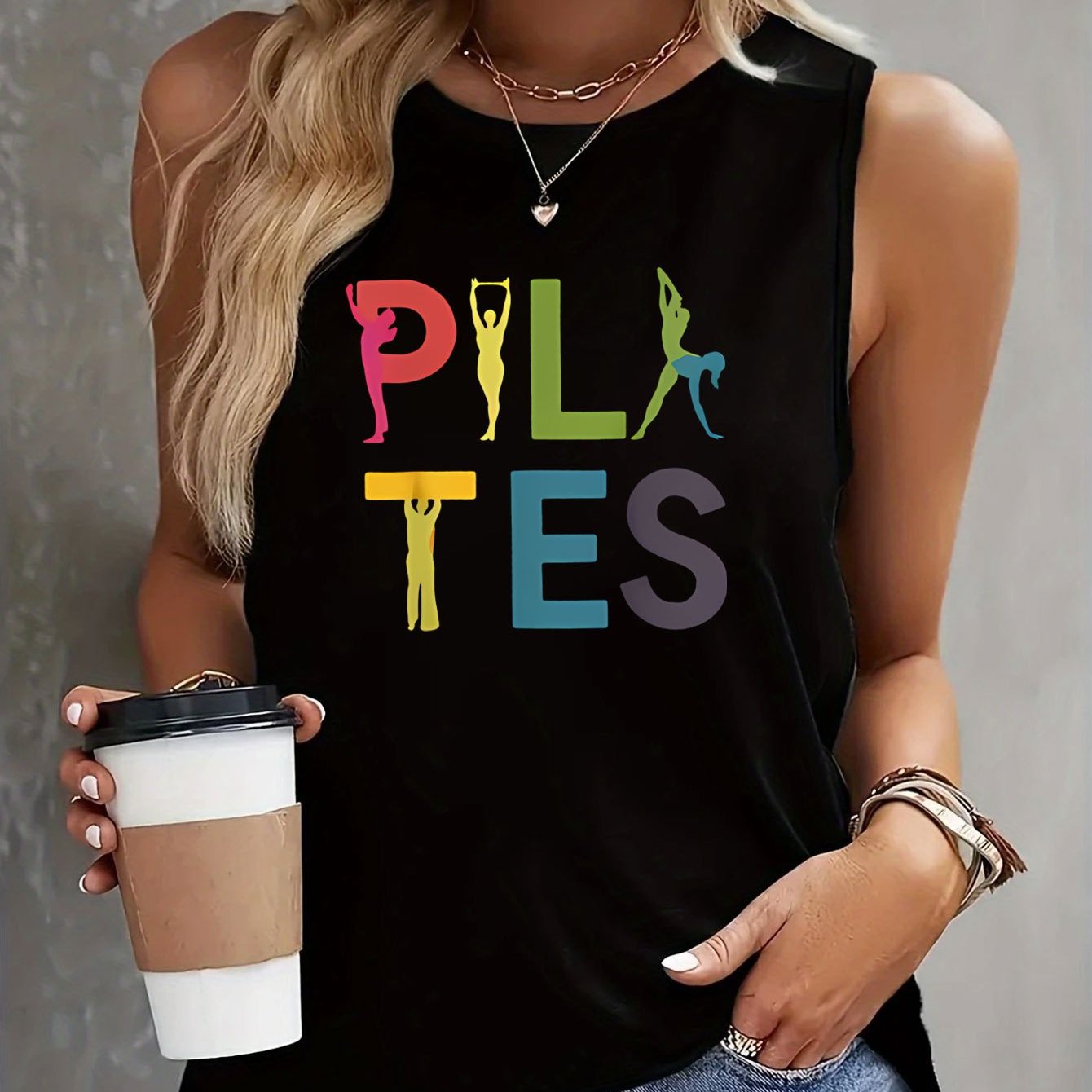 TEMU Camiseta Sin Elegante Y2K para Mujer, Cuello , Estilo Caliente, para Yoga y Deportes, Estampado Moderno, Lavable a Máquina, Ideal para Salidas,