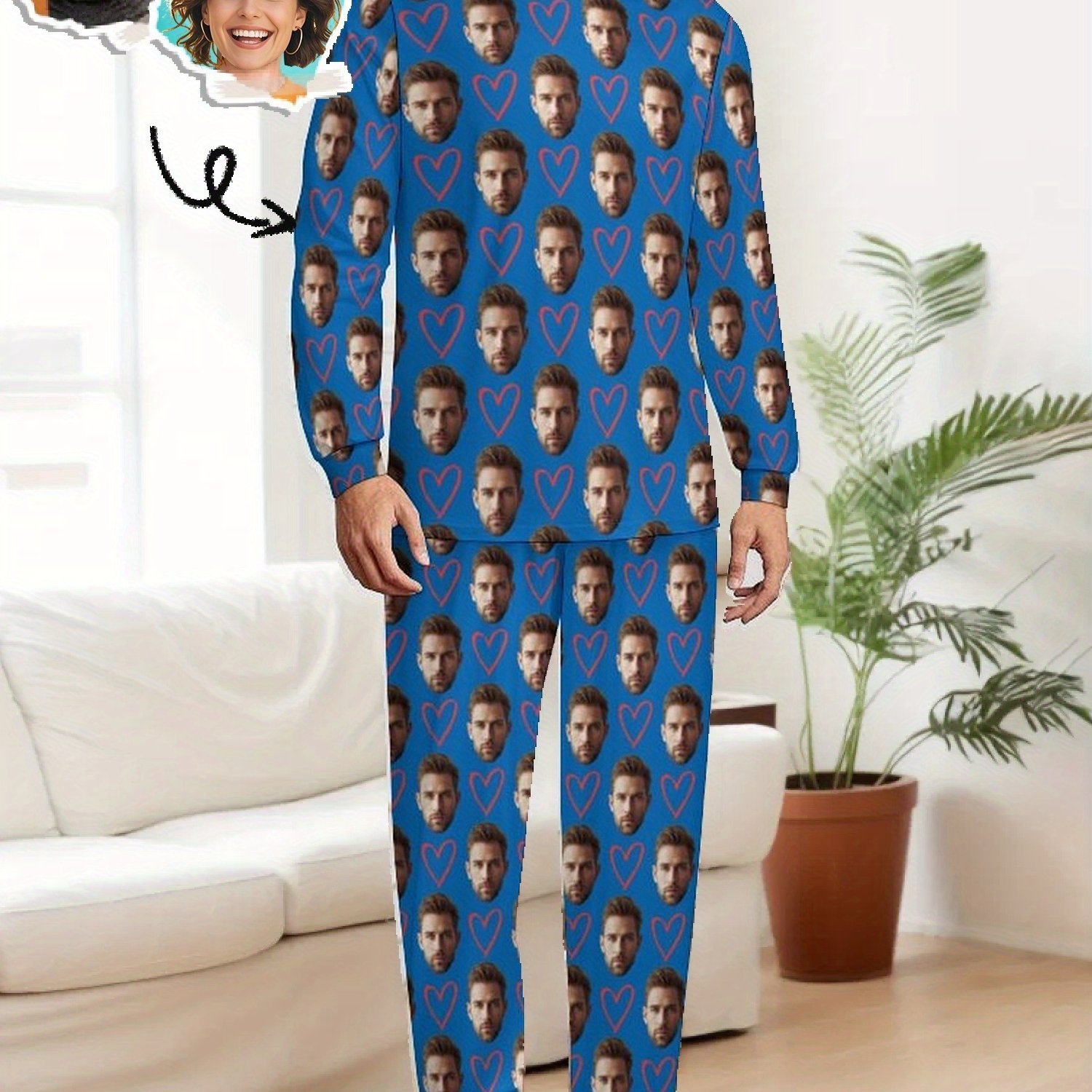 TEMU Conjunto de Pijama para Hombre YY con Diseño de Cara Personalizado, Ropa de Dormir Cómoda con Fotos de Cara Personalizadas, Pijamas Cálidos de