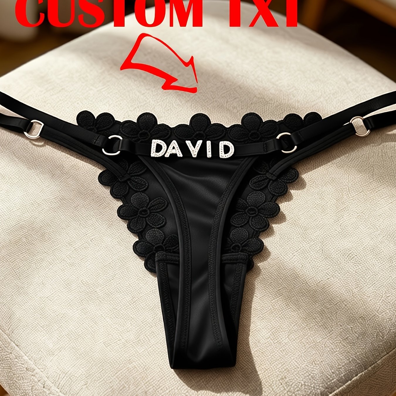 TEMU Custom Women's Underwear Suitable For Valentine's Day & Christmas Gifts - Elegant Semi-sheer Panties With Applique Details, Solid Color Plain