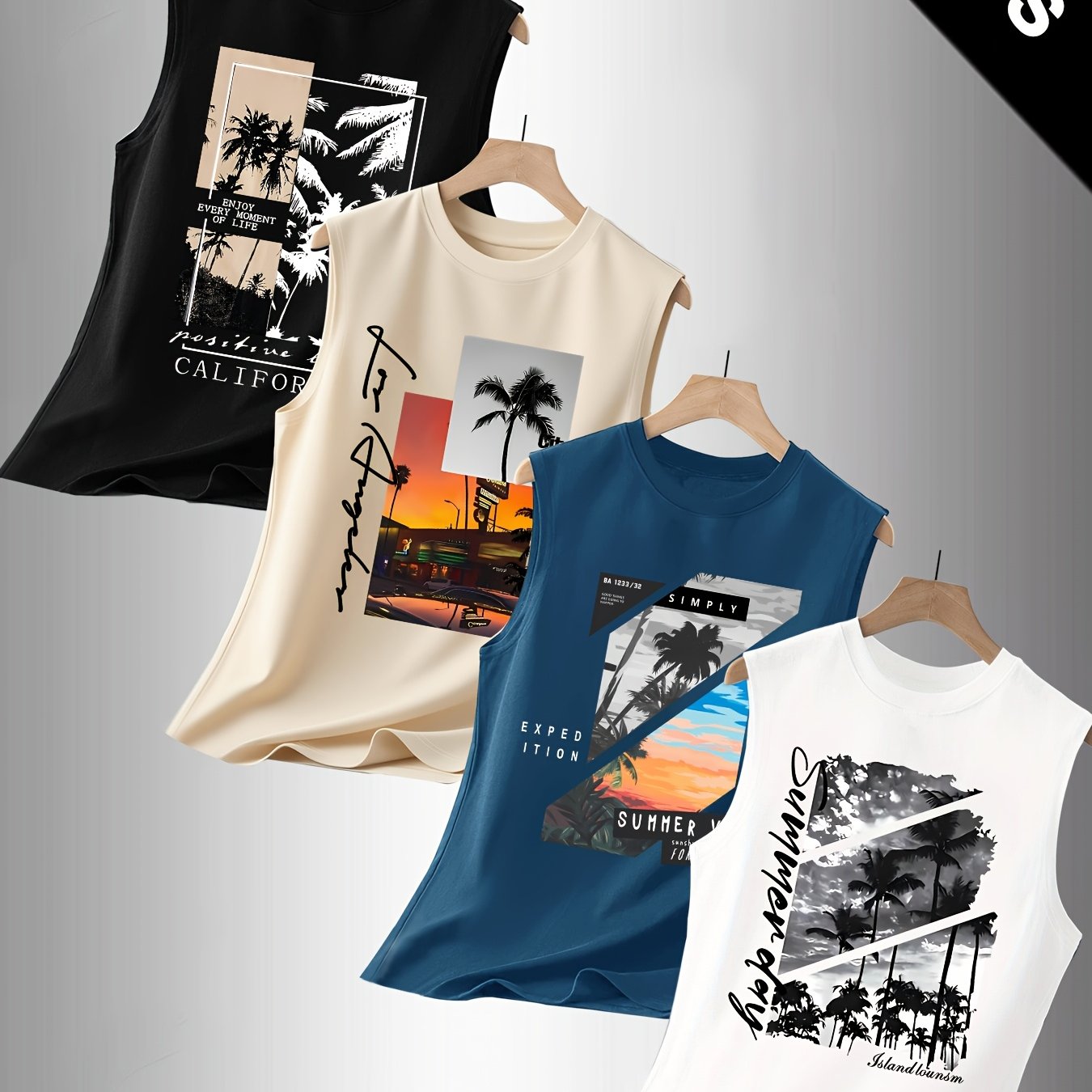 TEMU Men's Casual Sport Tank Top 4pcs Set-perfect For Summer Cooling Outfits, For Spring-to-summer, Gym, Golf, Camping, Sports