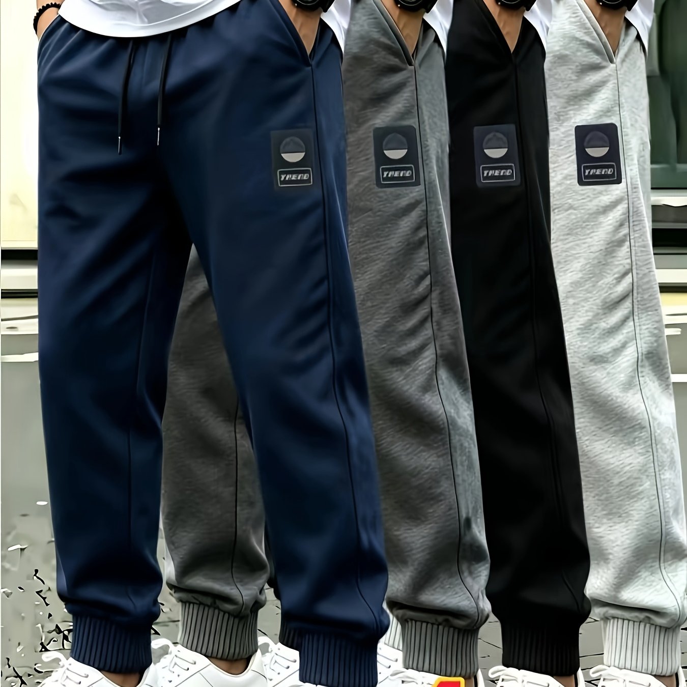 TEMU 4pcs Men's Casual Sports Pants - Durable, Multifunctional, Warm Polyester Waist-cinching Trousers, Machine Washable, Ideal Gift For Him/her