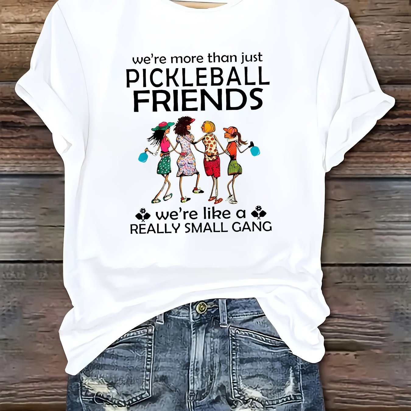 TEMU T-shirt à manches courtes et col rond pour femmes, collection mode, motif de dessin animé et imprimé de lettres, style décontracté