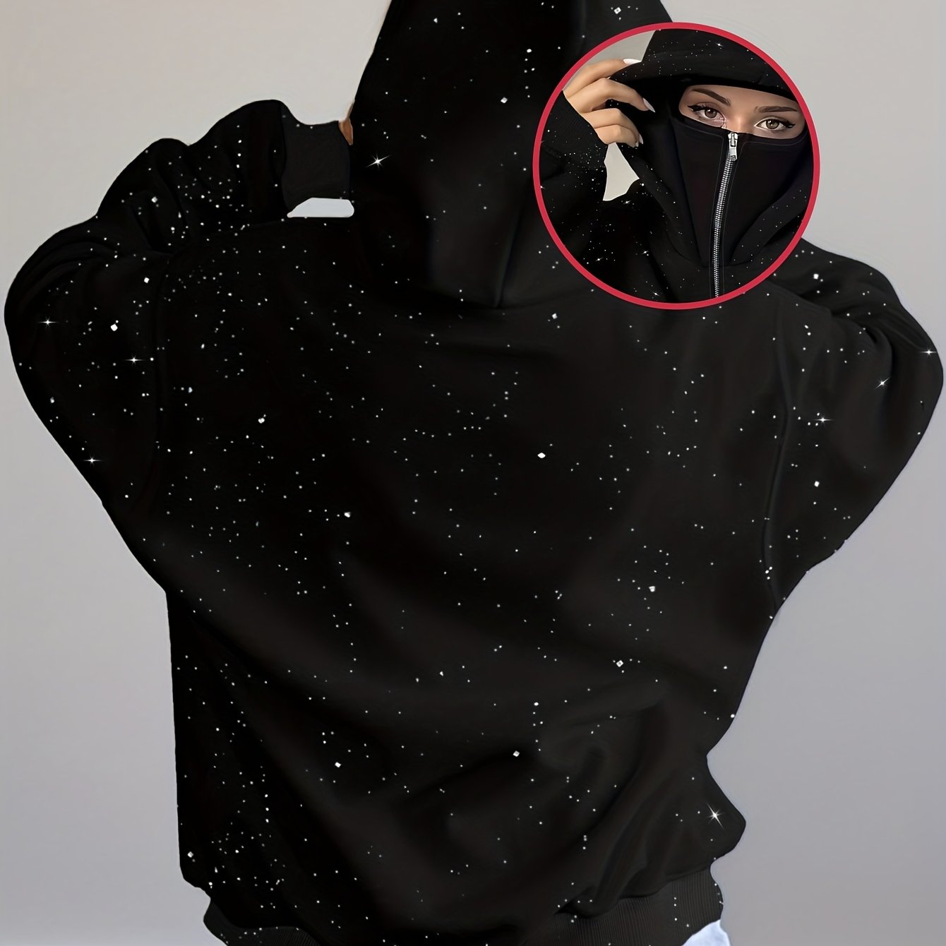 TEMU Women's Trendy Fashion Casual Balaclava Zipper Sweatshirt Hood Hoodie