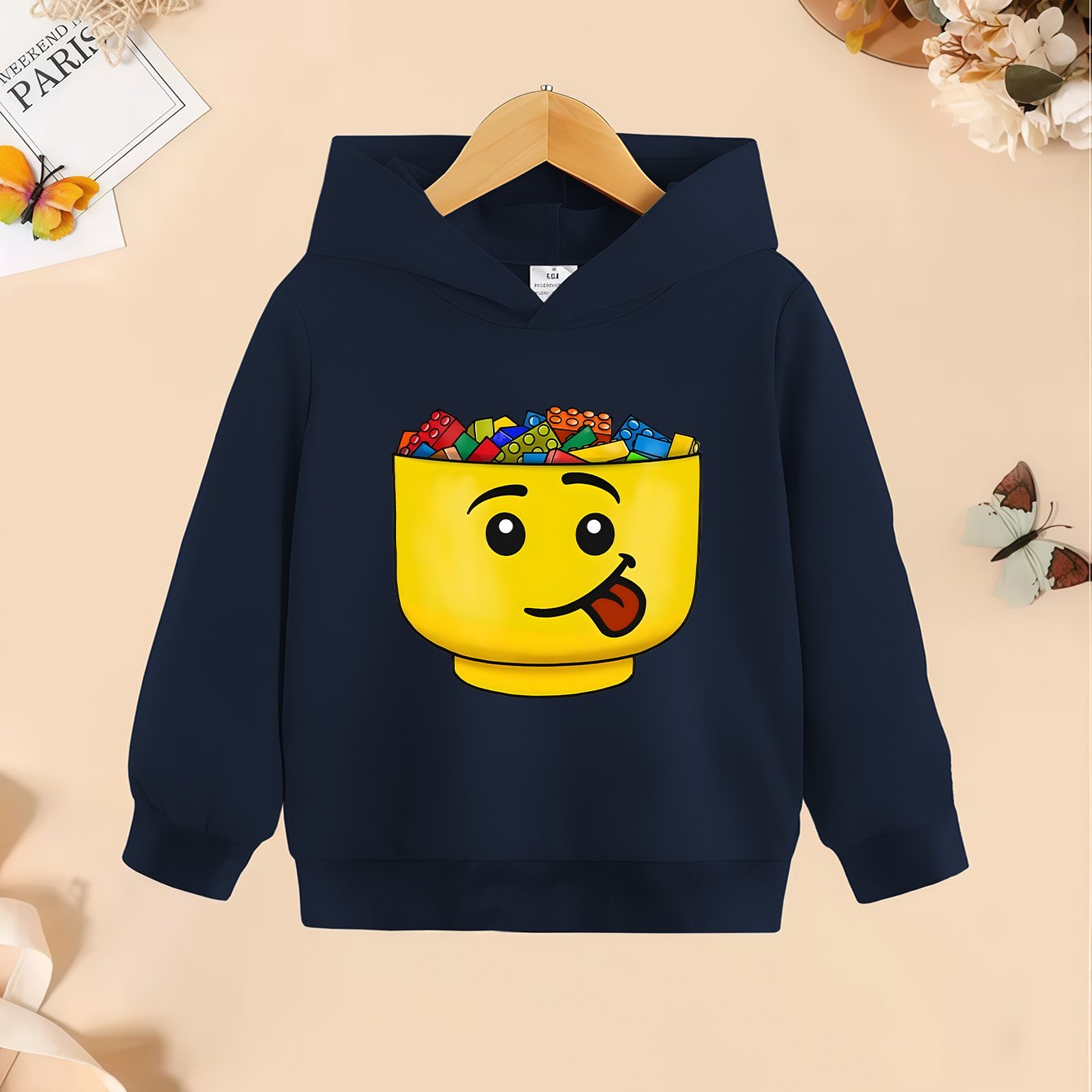 TEMU LEGO-geÃ¯nspireerde hoodie met iconisch blokkarakter & vergrendelende stenen print - Zacht micro-elastische textuur, lange mouwen casual