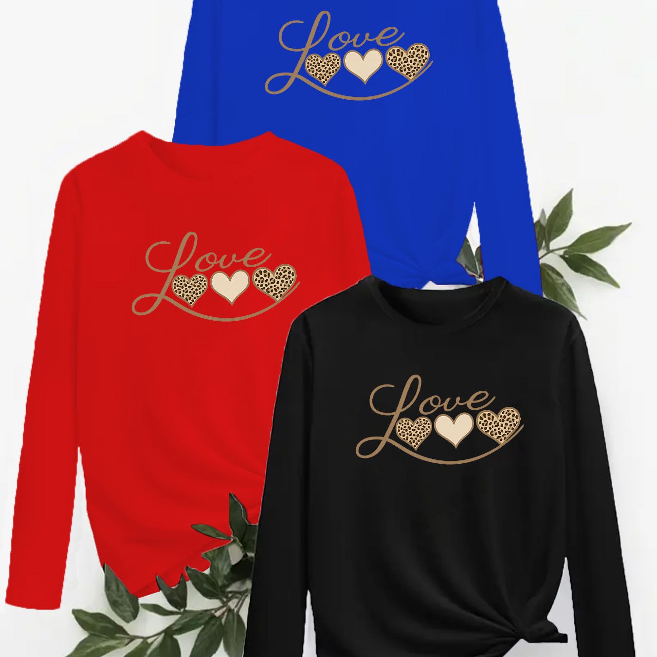 TEMU Set Of -size Women's Long-sleeve Round-neck T-shirts Featuring A New Leopard Print Ii 345