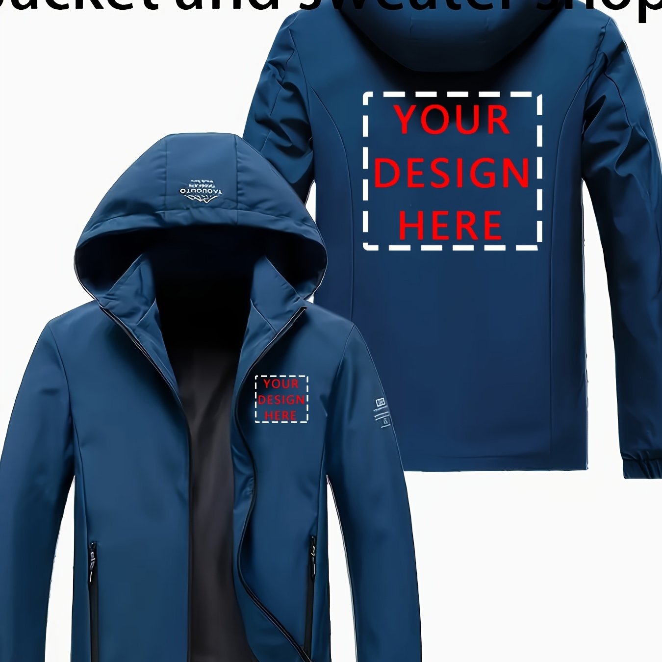 TEMU Custom Print Hooded Trench Coat Jacket - Outdoor Sports Motorcycle Style With Pockets, 100%, , Non-stretch Fabric, Loose Long Sleeve - Ideal For