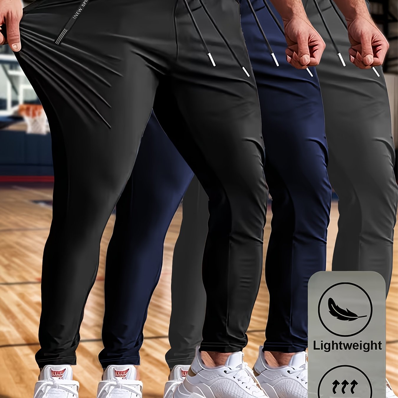 TEMU Unisex Fashion Athletic Running Long Pants, Double-sided Letter Zipper Pockets, Elastic Waist Drawstring, Perfect For , Daily Exercise, Jogging