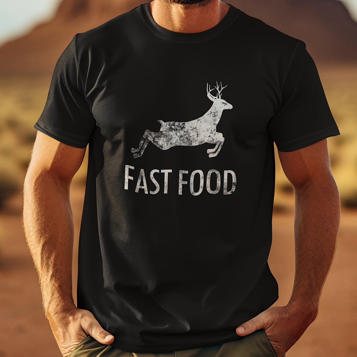 TEMU Funny Joke Hunting Shirt - Men's Front Printed Short Sleeve T-shirt Top - Deer -