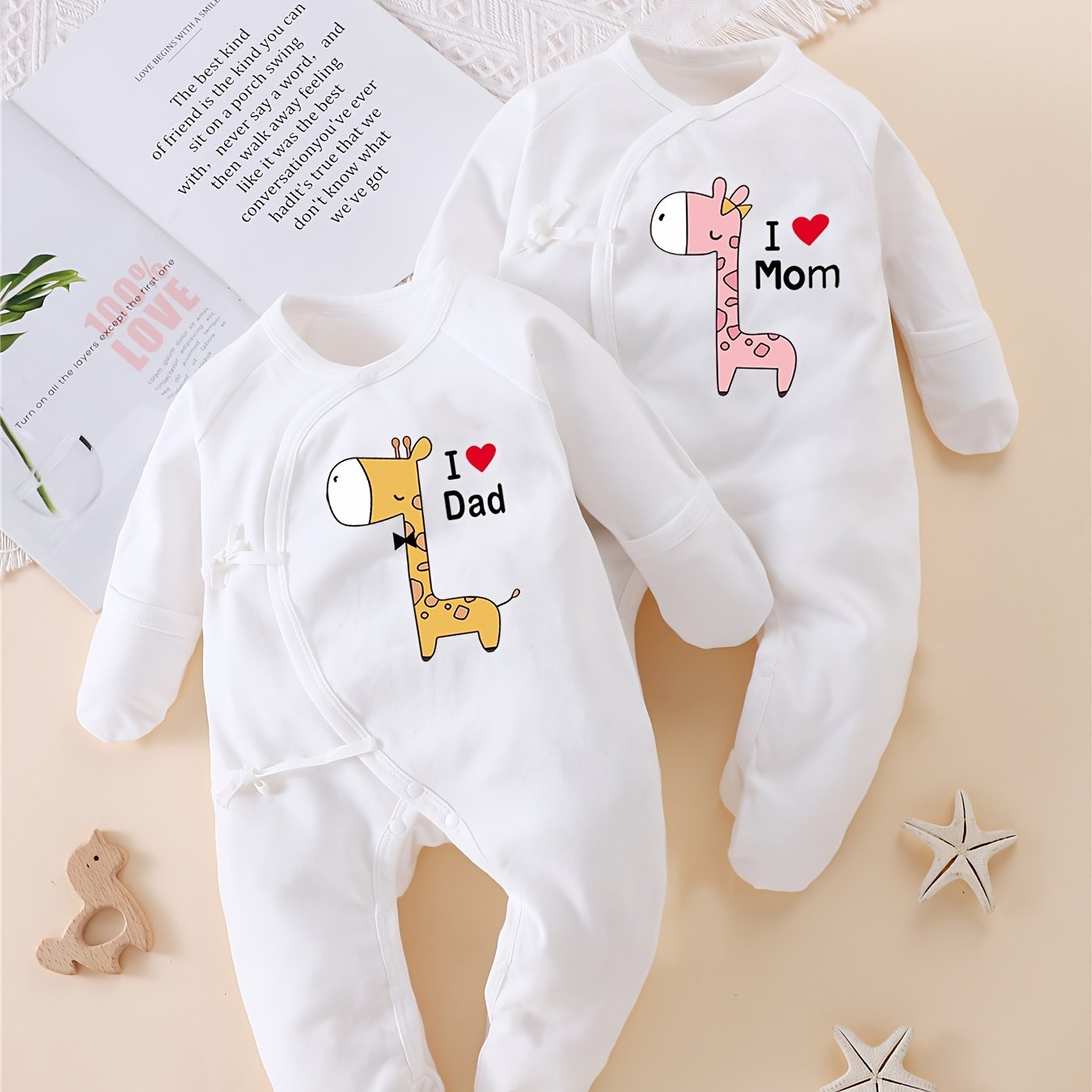 Image of 2-piece Set Baby " And Daddy" Footed Bodysuit For Newborns, Autumn/winter 100% Romper, Perfect For Outdoor