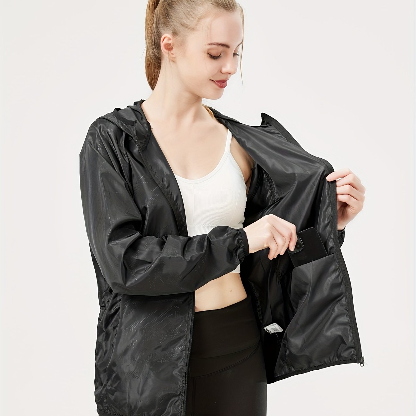 TEMU Women's Sports Jacket - Zipper Design, Long Sleeves, Hooded, Suitable For Fitness And Outdoor Activities, Sportswear | Jacket | Women's Durable