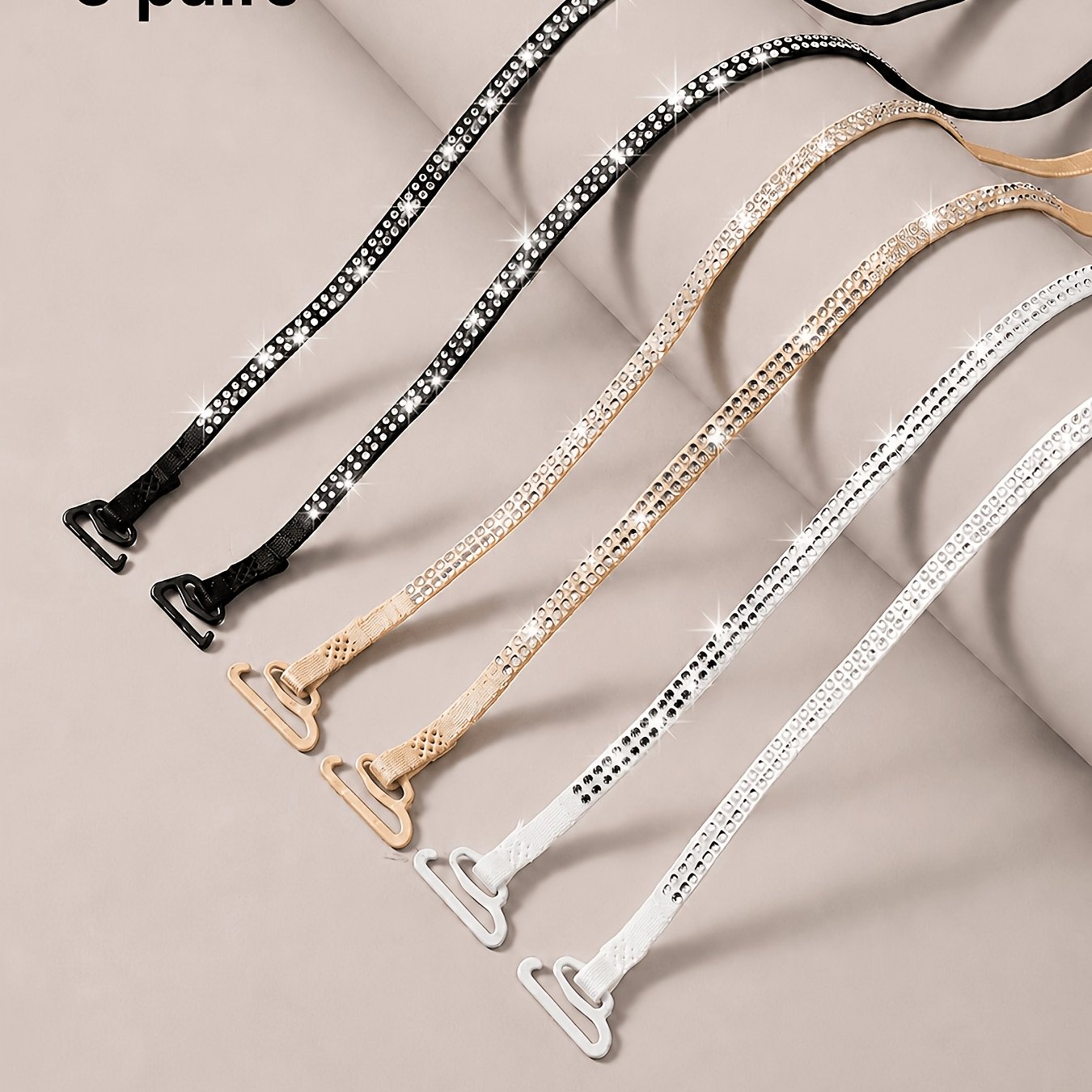 TEMU 3 Pairs Rhinestone Bra Straps Replacement, Shiny Crystal Adjustable Detachable Shoulder Straps, Sparkly Diamond Bra Strap For Women Dress