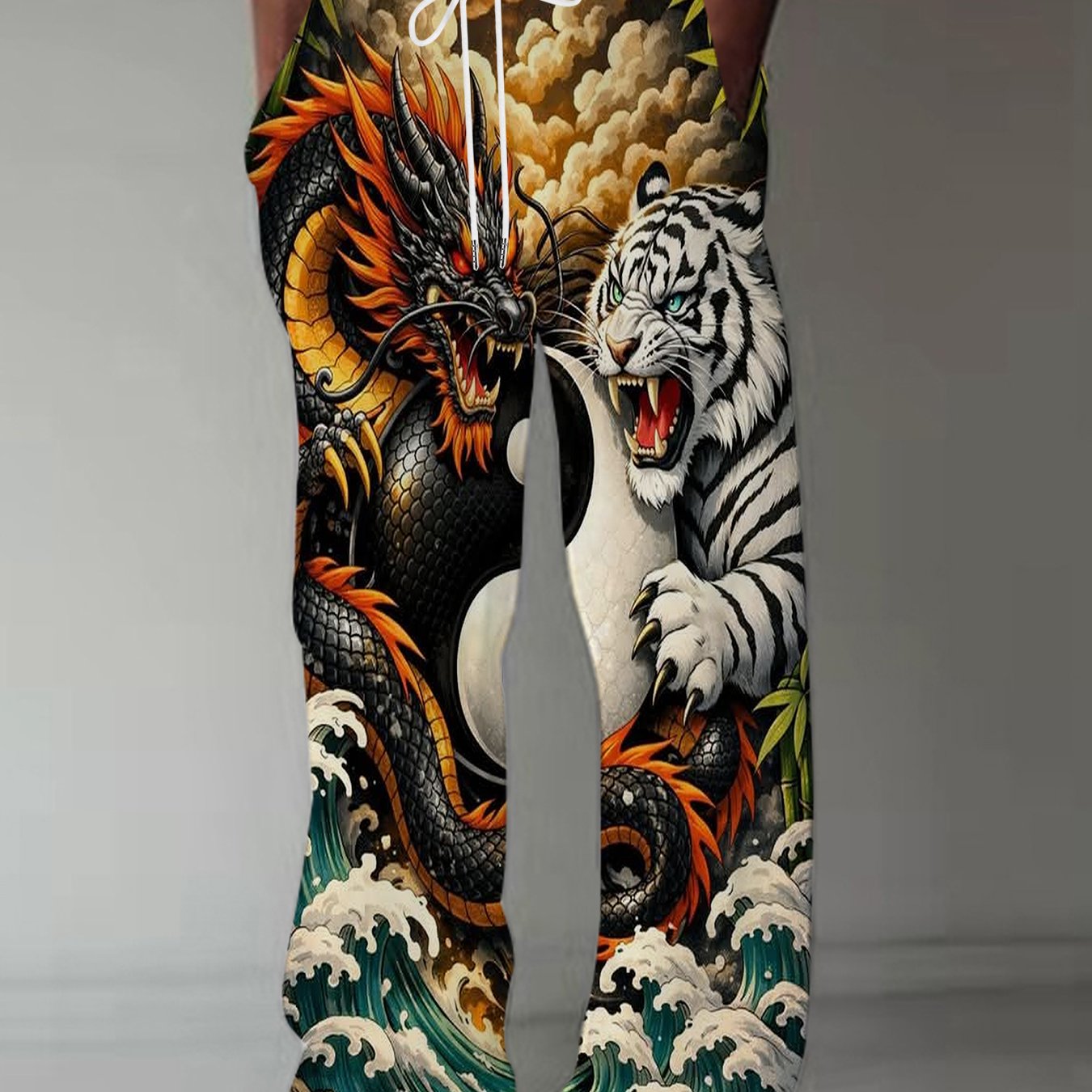 TEMU Men's Straight-leg Pants, European And American Trendy 3d Printed Versatile Casual Pants, Sport Pants, Loose Vintage Draped Pants