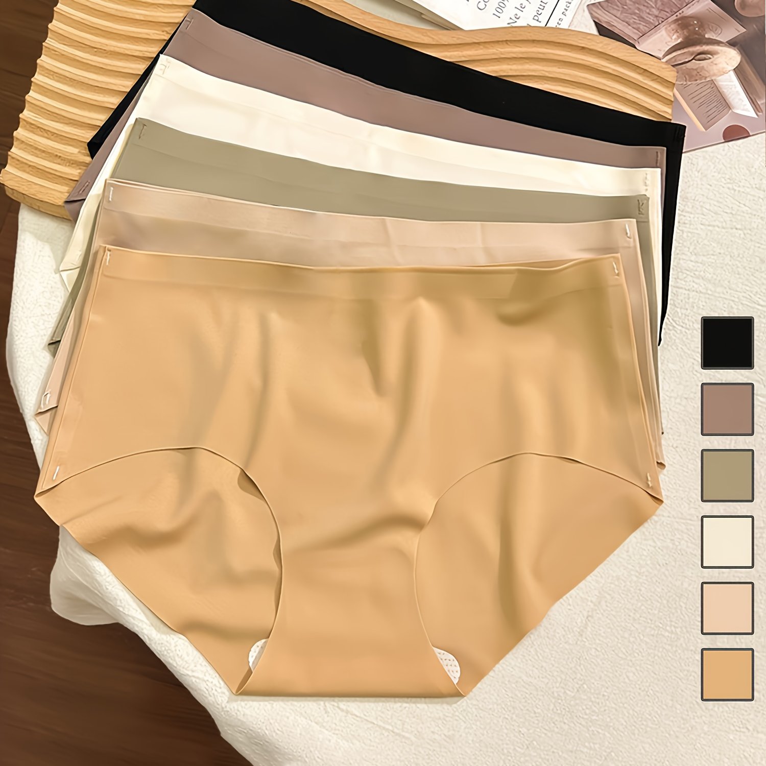 TEMU 6- Women's Briefs, , , Comfortable, Fan Cut, Nylon , Knit, Casual Underwear For