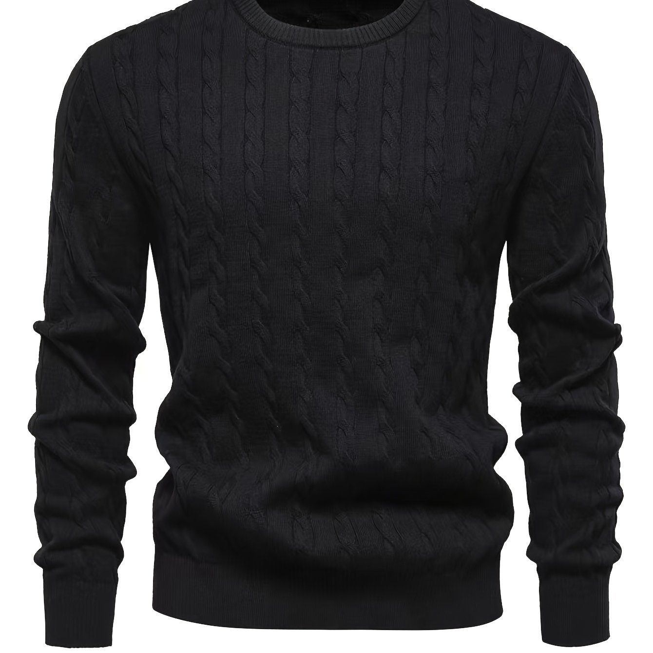 Men's Round Neck Cable Knit Sweater Casual Sports Pullover Top Long Sleeve