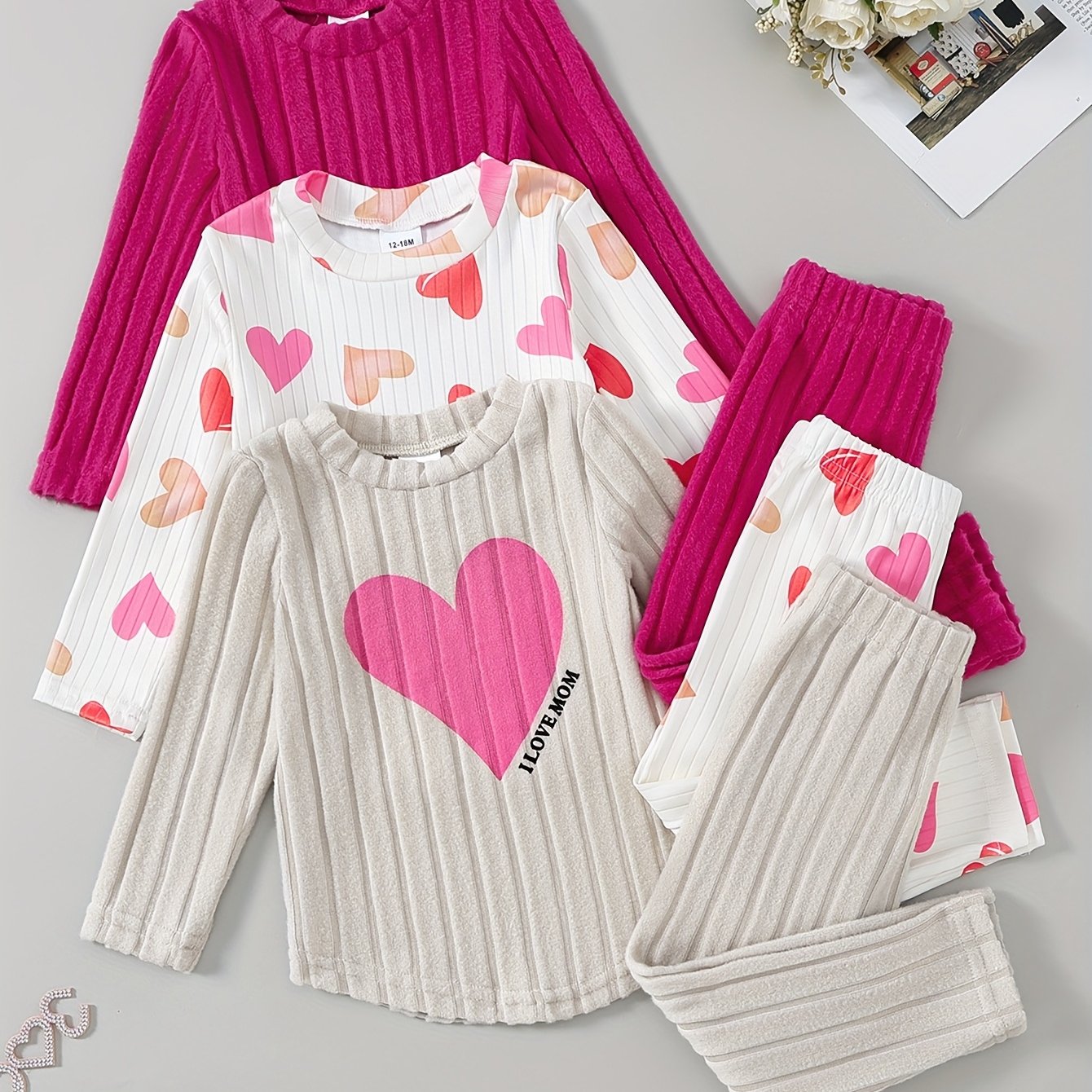 Girl Clothes, Autumn And Winter Female Love Cute Set, Sweet Printing And Pit Strip Fabric, A Must-have Three-piece Set For Outdoor Travel, Essential Items