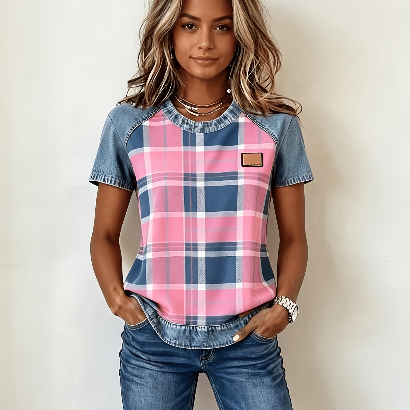 E-shop Frühlings- und Sommerliches neues Damen-Print-Kurzarm-T-Shirt, Street Fashion, vielseitiges Item, geometrisches Muster, lässiges Top