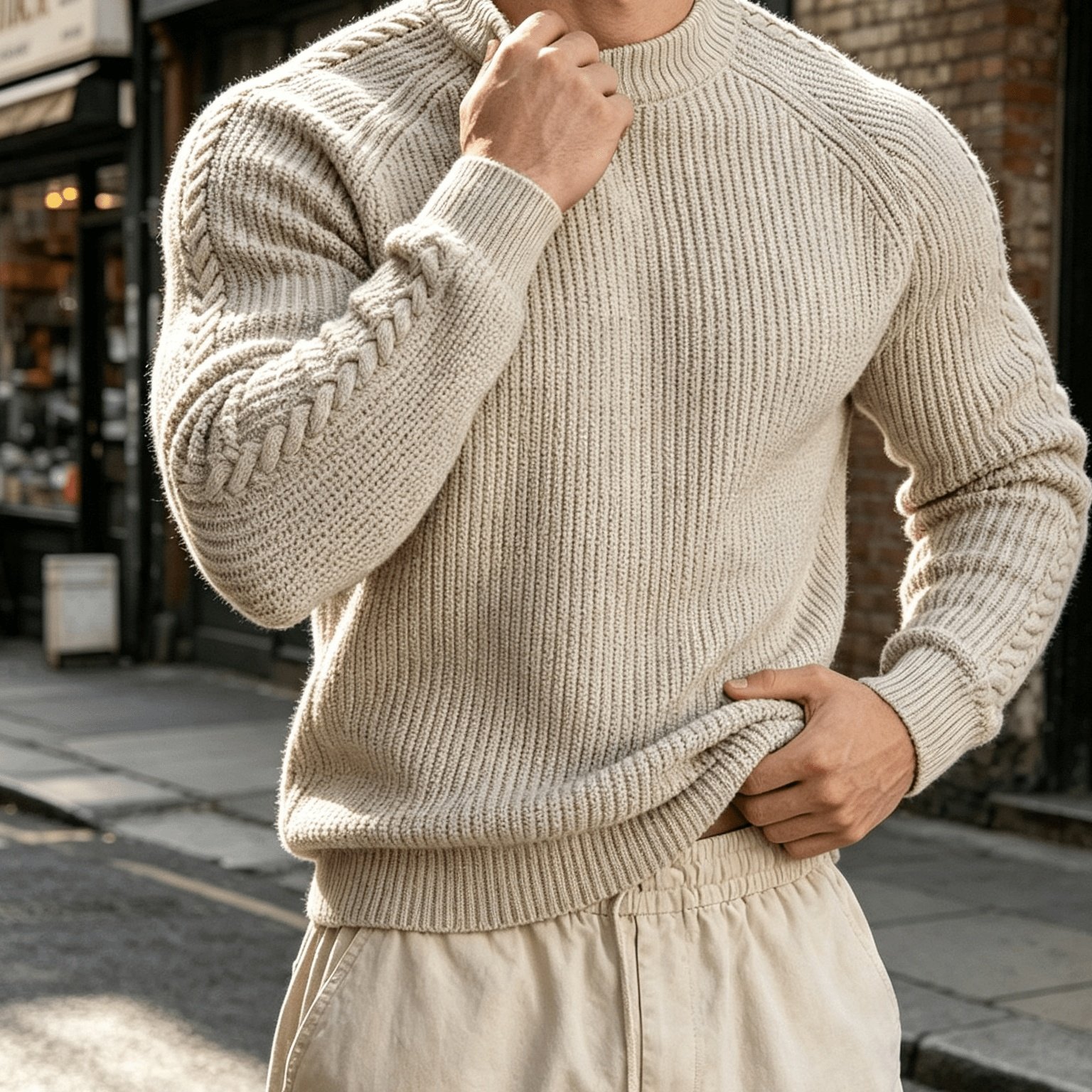 TEMU Tenues Old Money FORLENGKE Pull Vintage pour Homme à Col Ras du Cou avec Manches Torsadées, Pull Épais et Robuste pour et l'Hiver, Coupe et