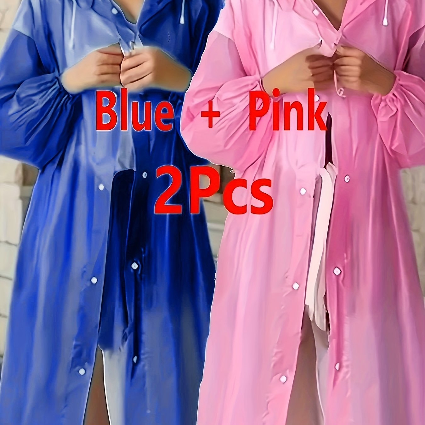 Image of 2pcs Set Of And Thickened Eva Adult Raincoats For Travel, Outdoor Cycling, And Hiking, With Drawstring Portable Raincoats