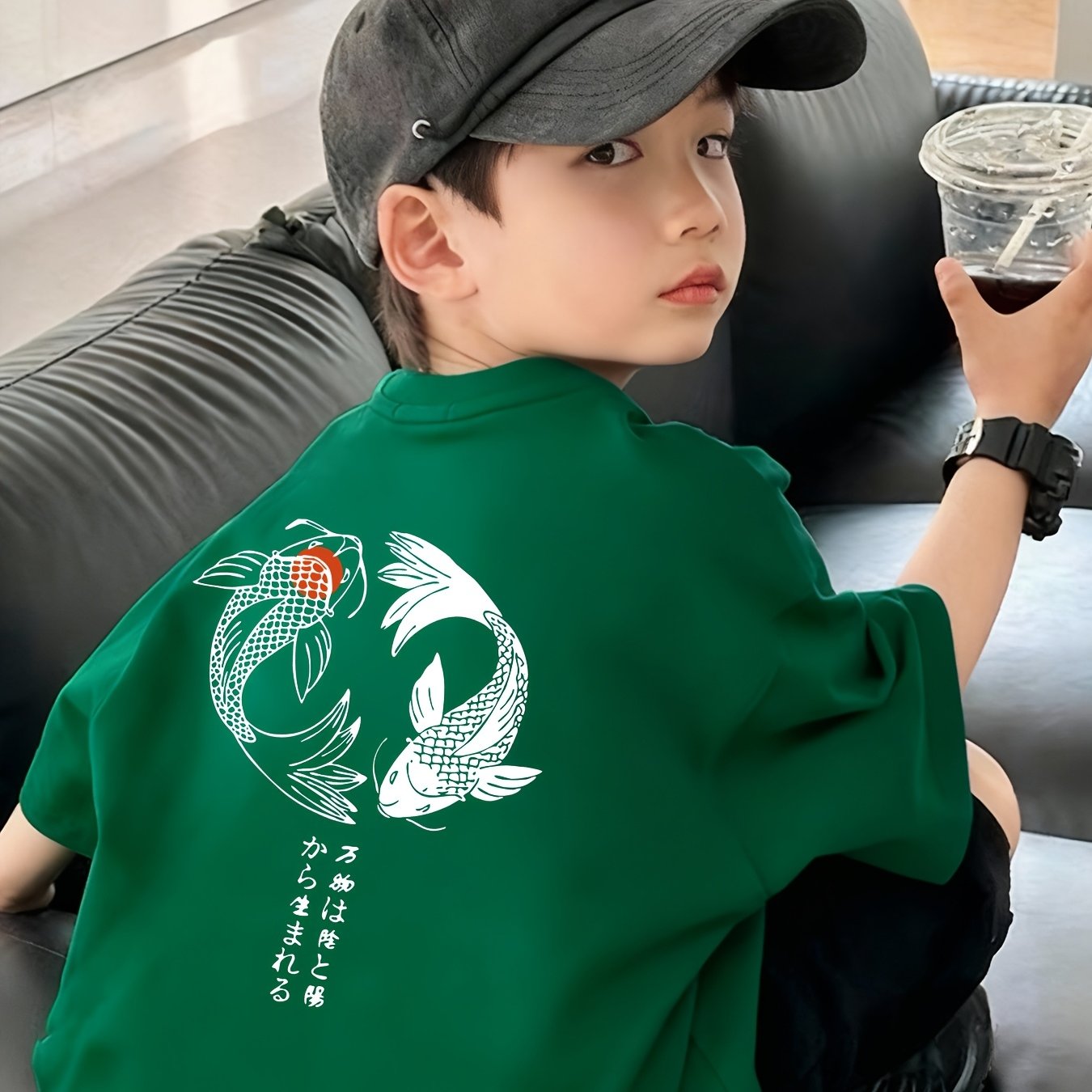 TEMU 2026 Boys' Loose Short-sleeve T-shirt For Older Children