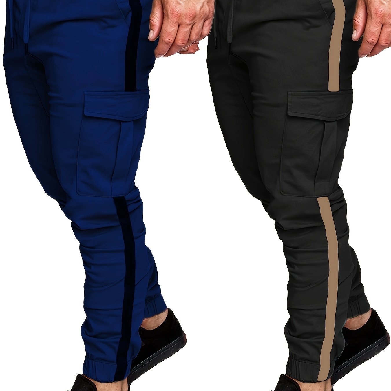 TEMU [2pcs Set] Zl-kj-c20 Men's Cargo Pants Autumn Contrast Solid Color