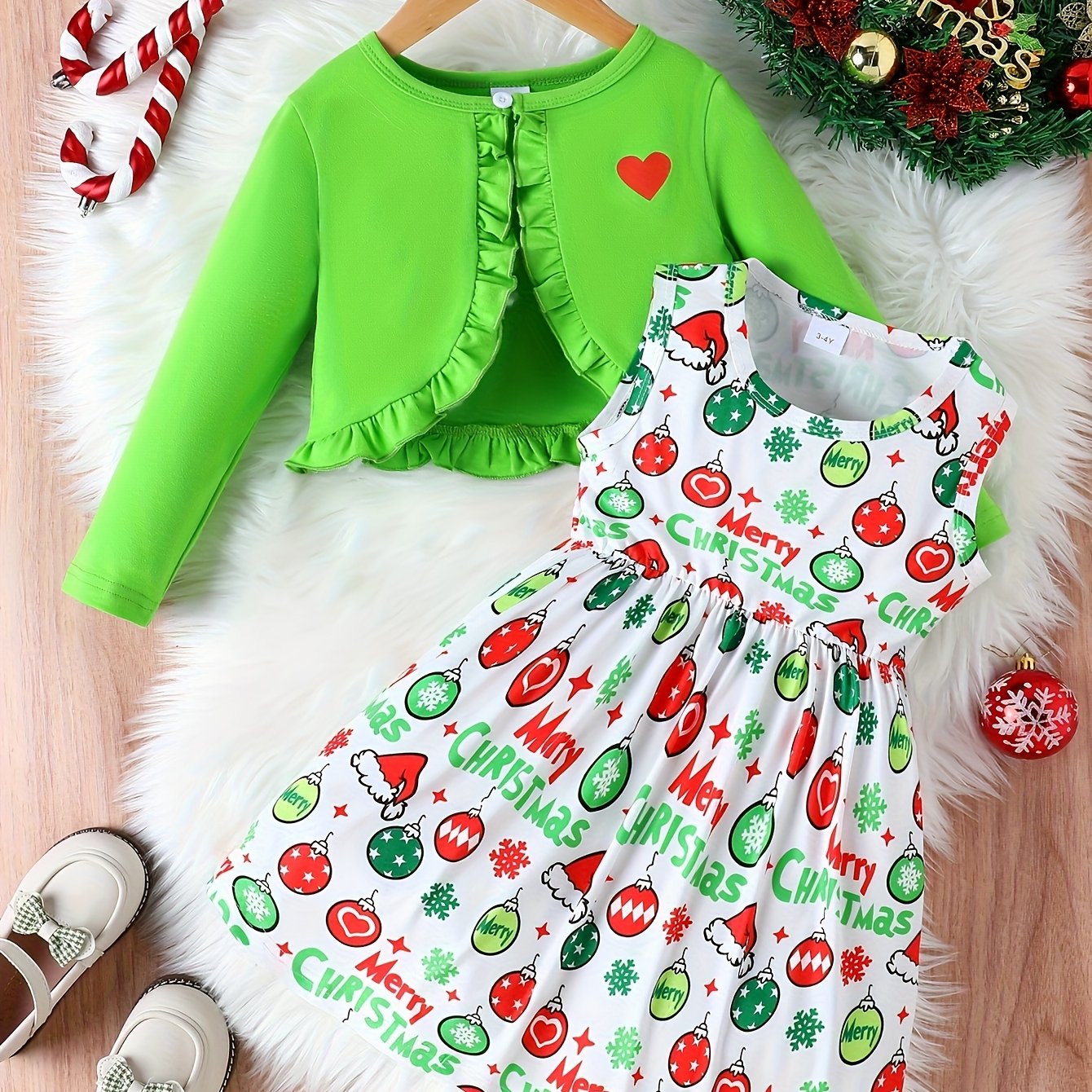 TEMU Ladies' Festive Autumn And Winter Cardigan Featuring A Short Knit Design With Buttons, Lotus Edge, Heart Print, Long Sleeves, And A Neck.