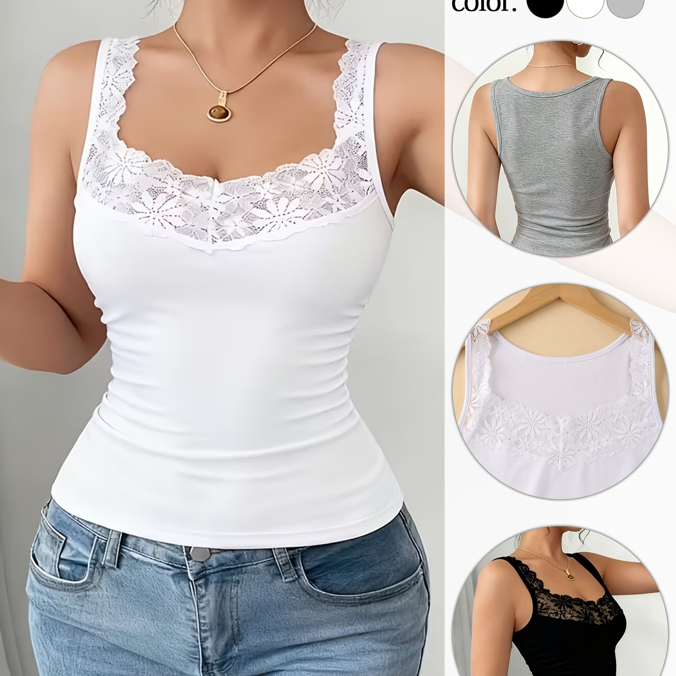 Random 1pc Of Spring/summer New Lace-trimmed Camisole, Sexy Yet Pure Lace Innerwear, Design- Women's Camisole Top For Layering